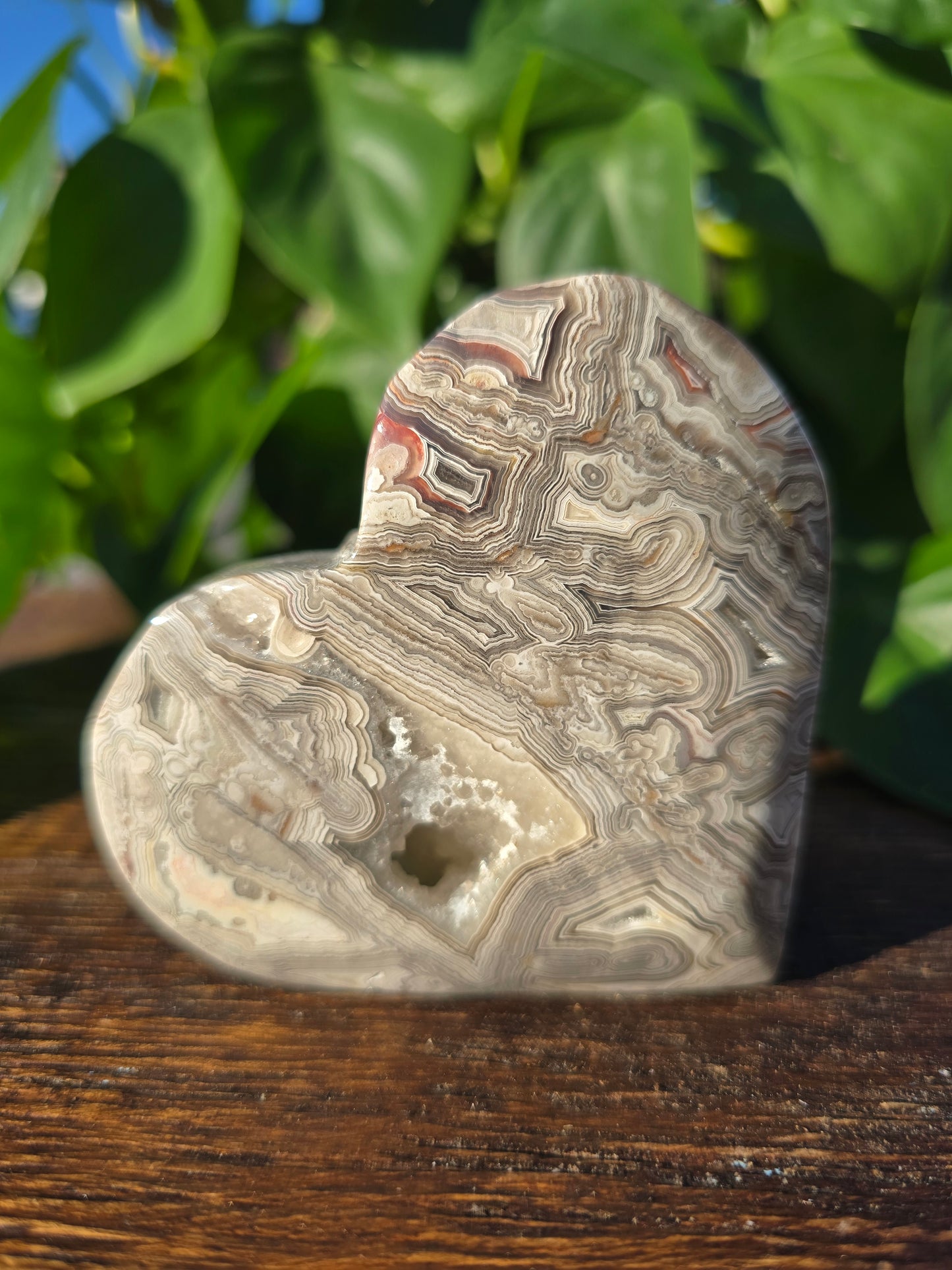 Mexican Crazy Lace Agate Crystal Heart Carving "A"