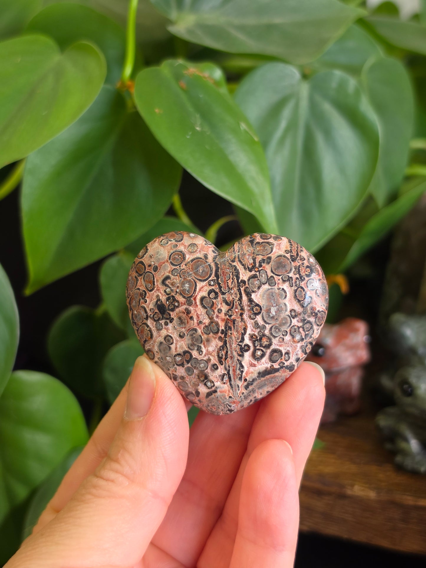 Leopard Skin Jasper Crystal Heart Carving "E"