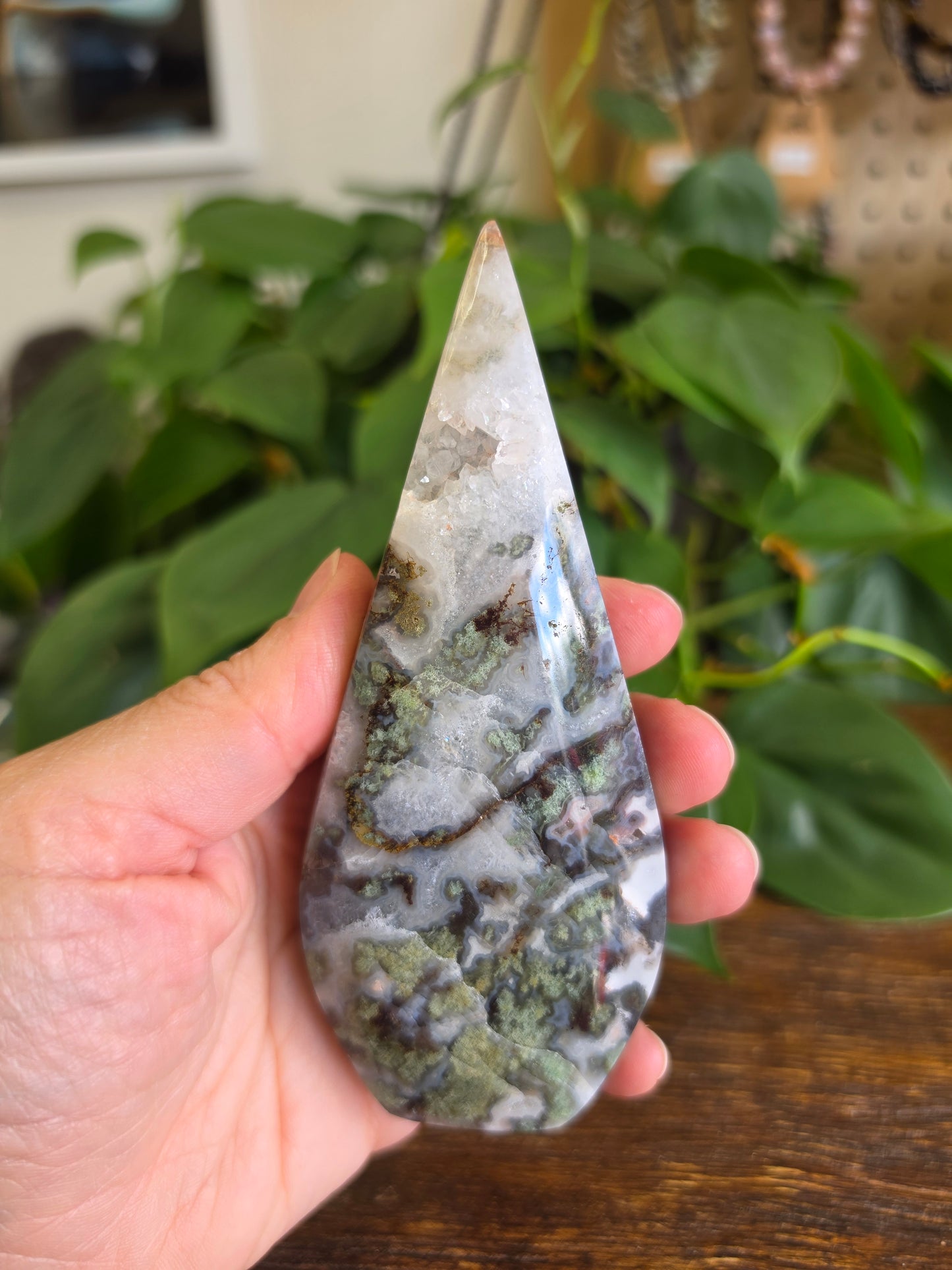 Moss Agate Crystal Flipper Carving (CROOKED)