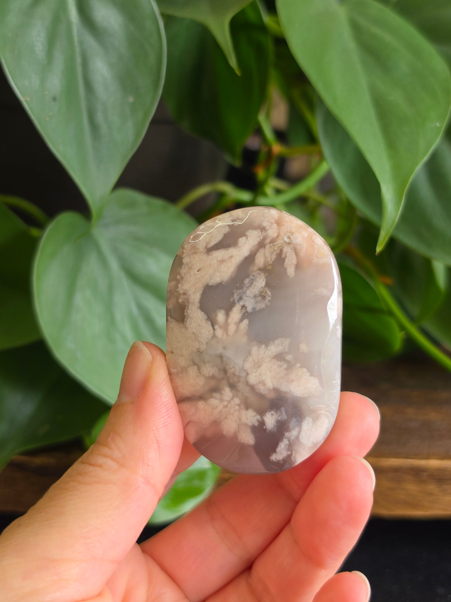 Flower Agate Crystal Palm Stone "I"
