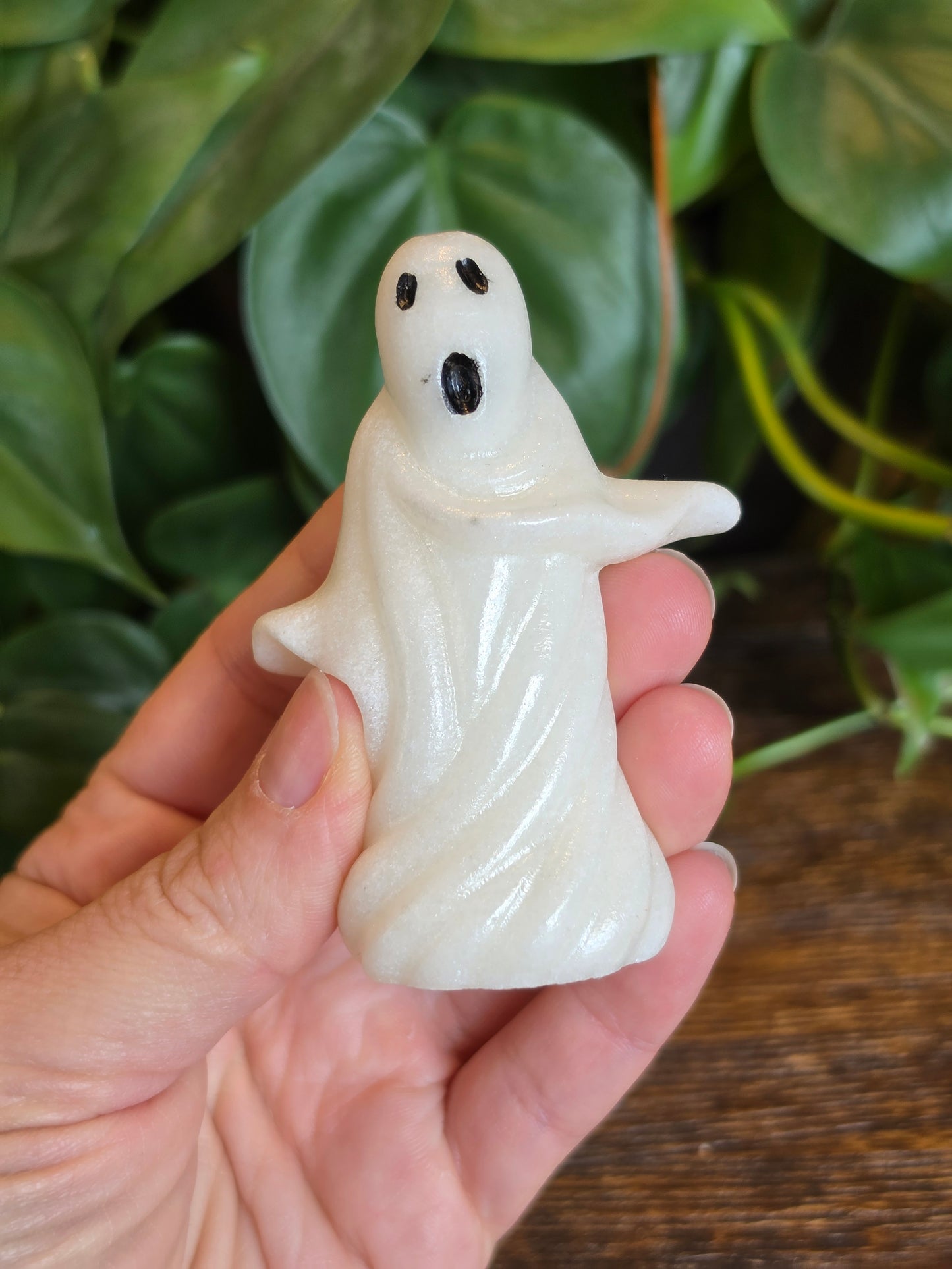 Calcite Marble Crystal Halloween Ghost Carving (One Piece)