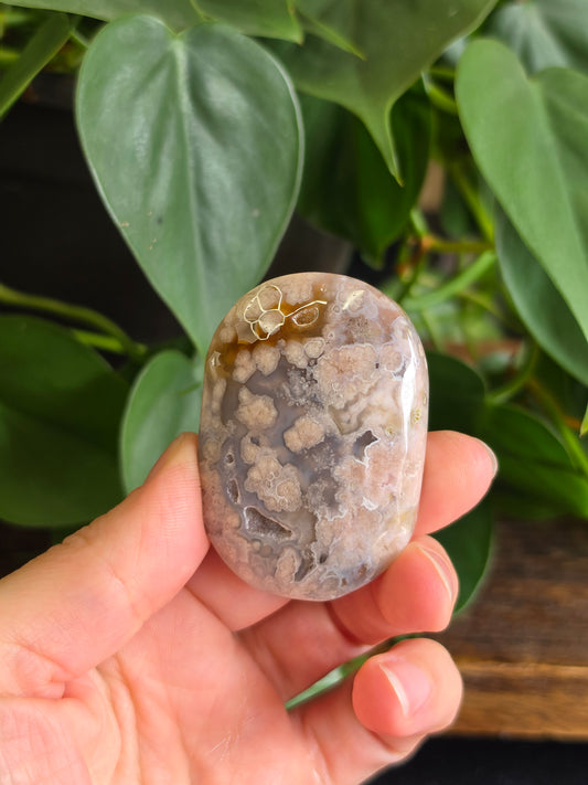 Flower Agate Crystal Palm Stone "E"