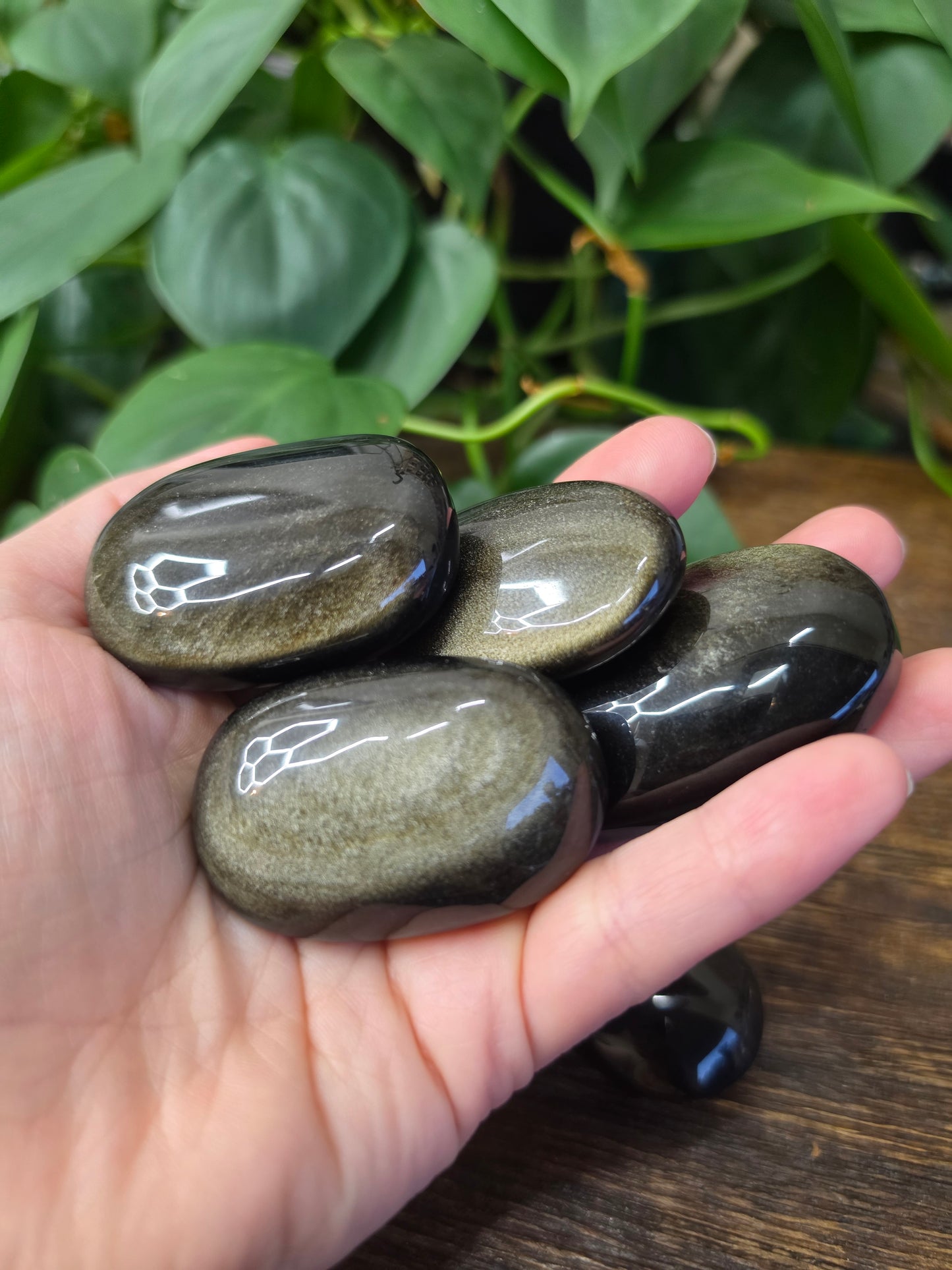 Gold Sheen Obsidian Crystal Palm Stone (One Piece)