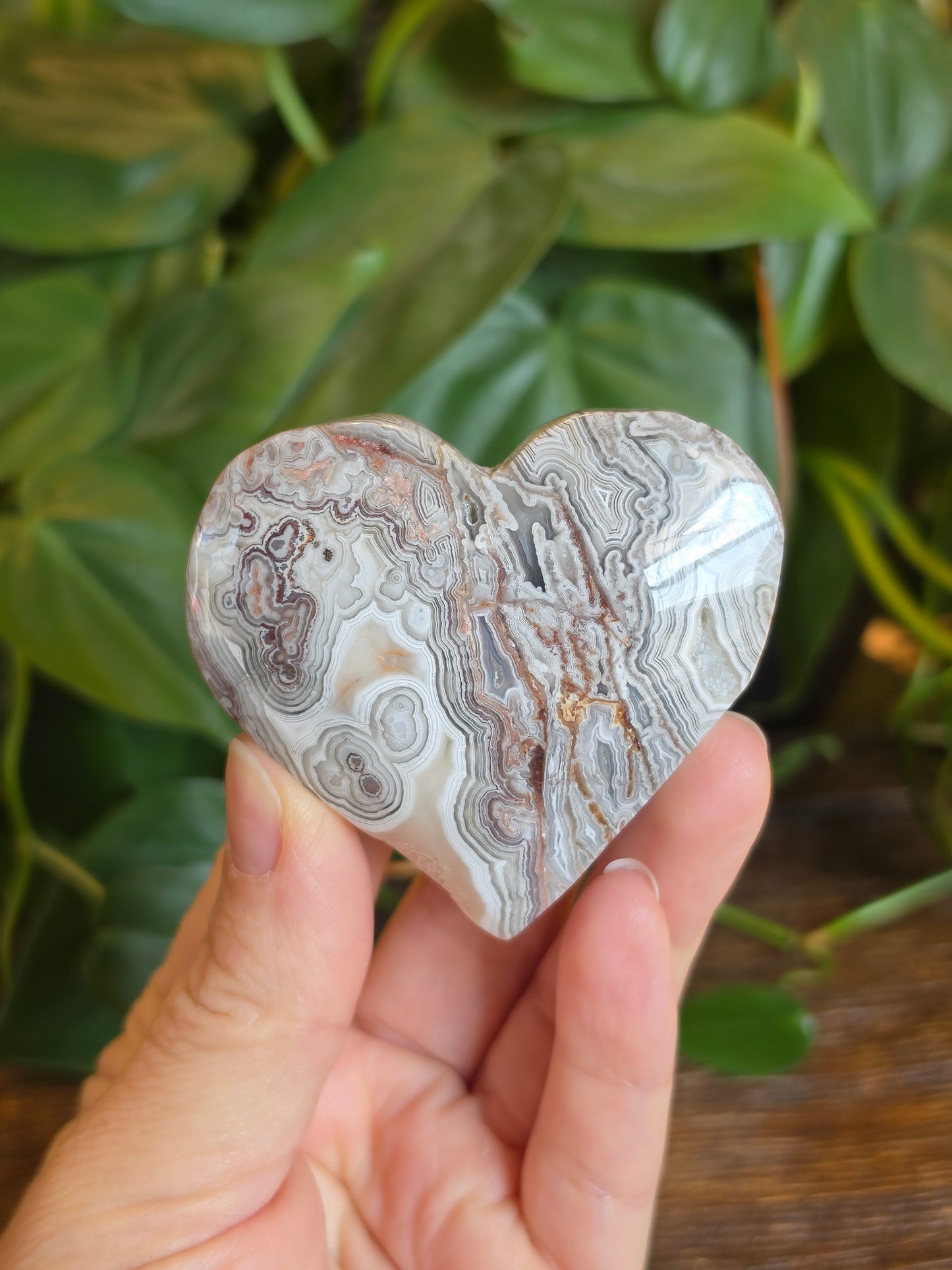 Mexican Crazy Lace Agate Crystal Heart Carving "C"