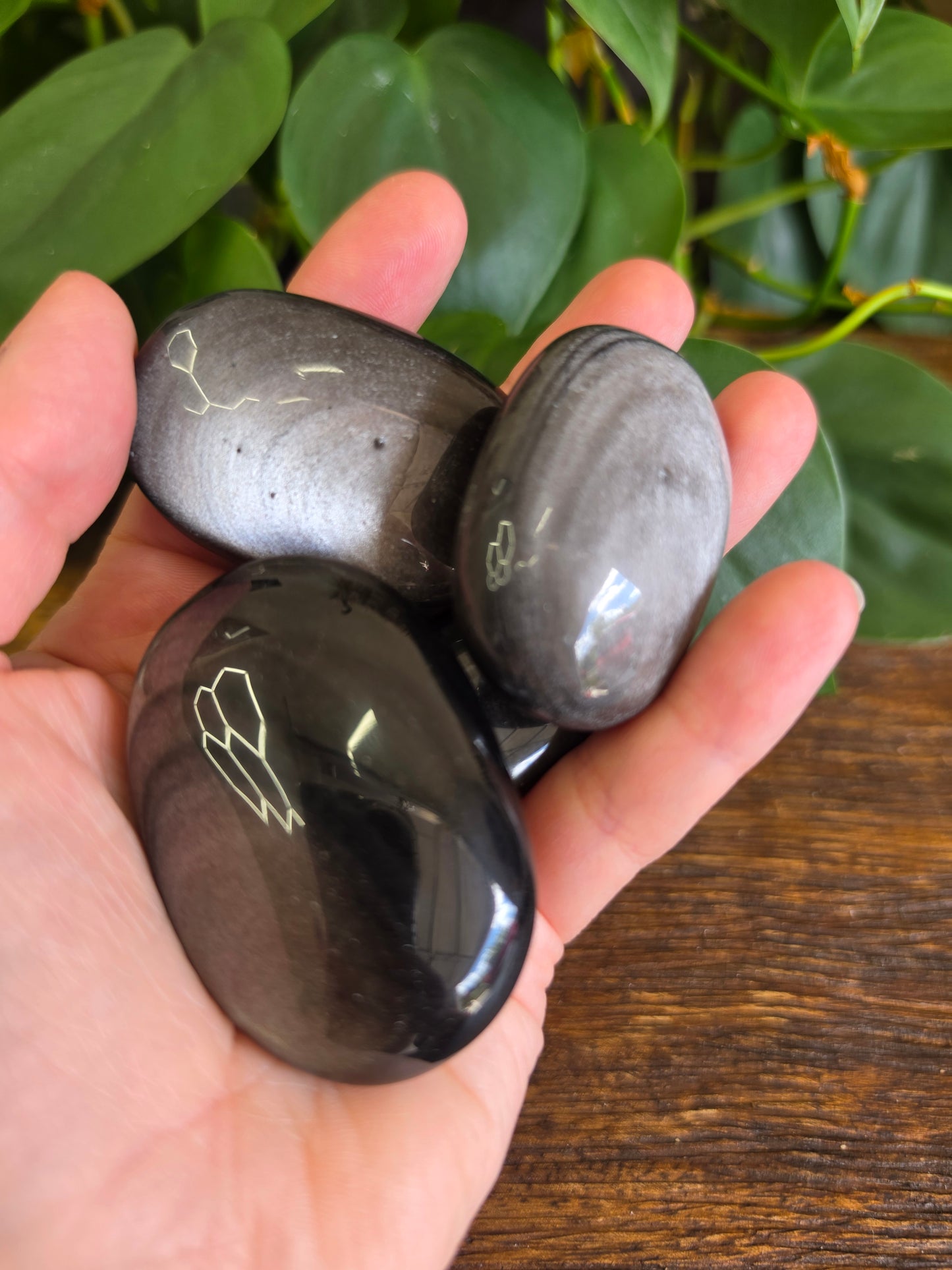 Silver Sheen Obsidian Crystal Palm Stone (One Piece)
