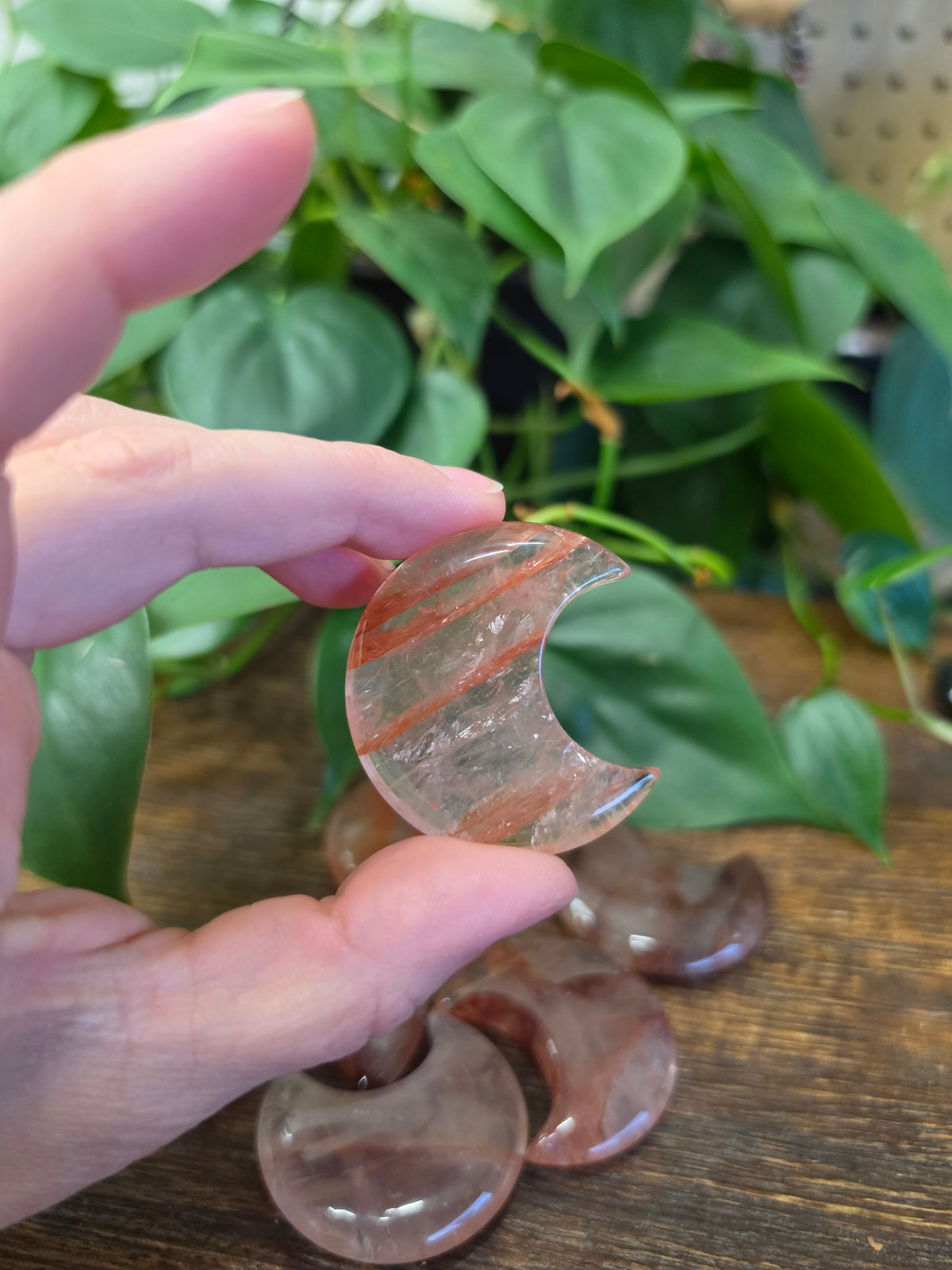 Fire Quartz Crystal Moon Carving (One Piece)
