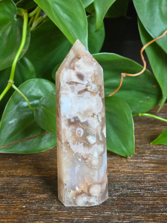 Flower Agate Crystal Point Tower "H"