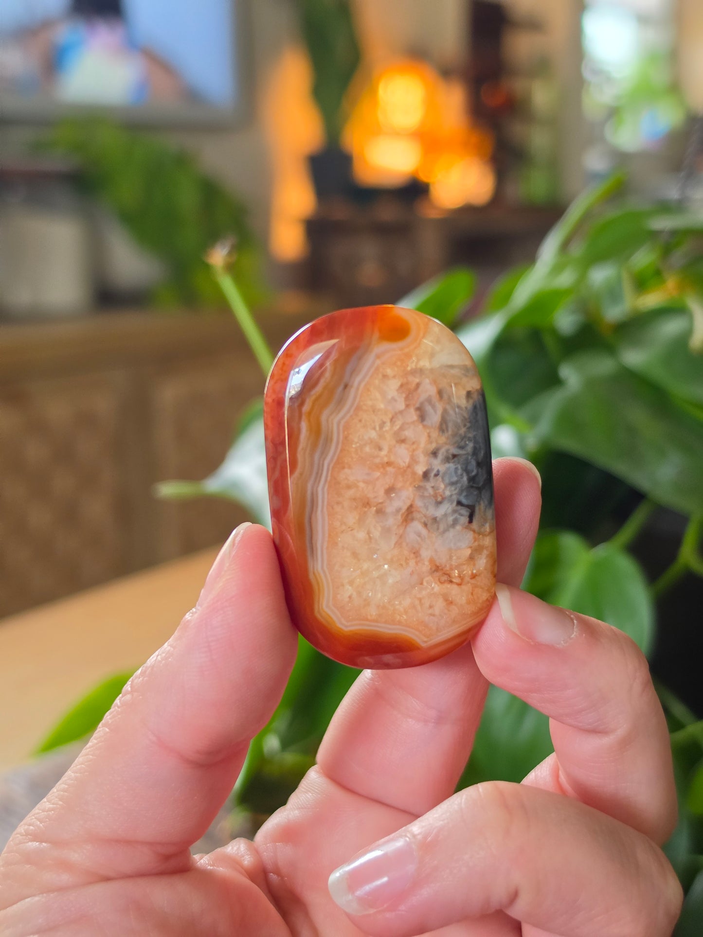 Carnelian Agate Palm Stone "H"