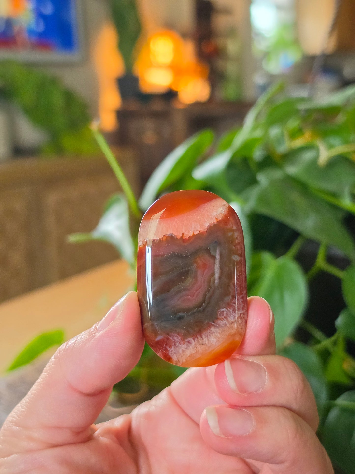 Carnelian Agate Palm Stone "J"