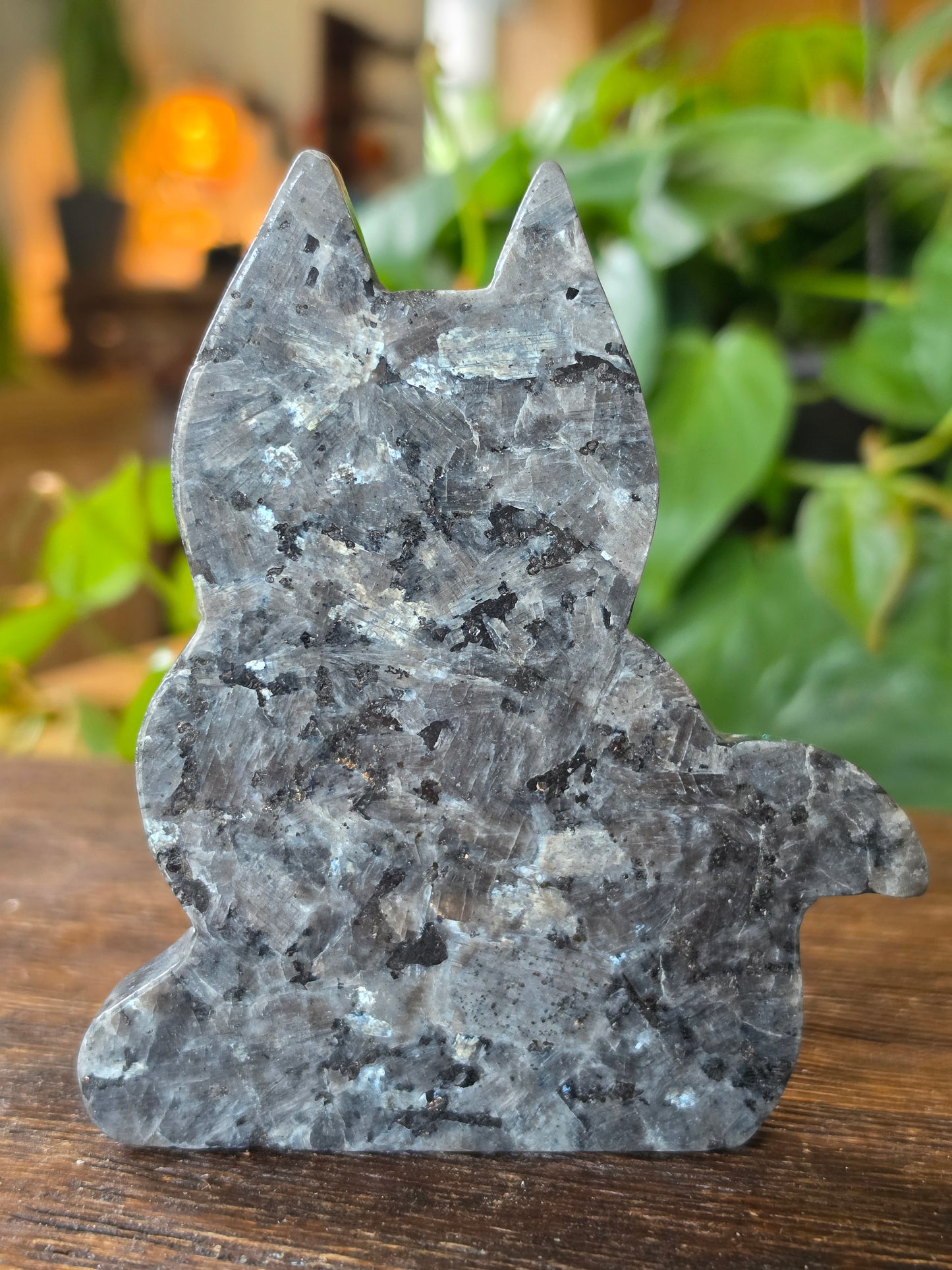 Larvikite Cat Silhouette Carving