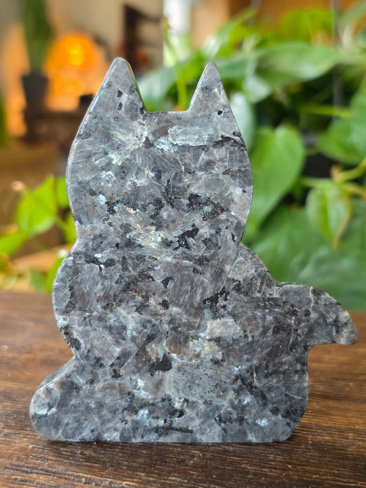 Larvikite Cat Silhouette Carving