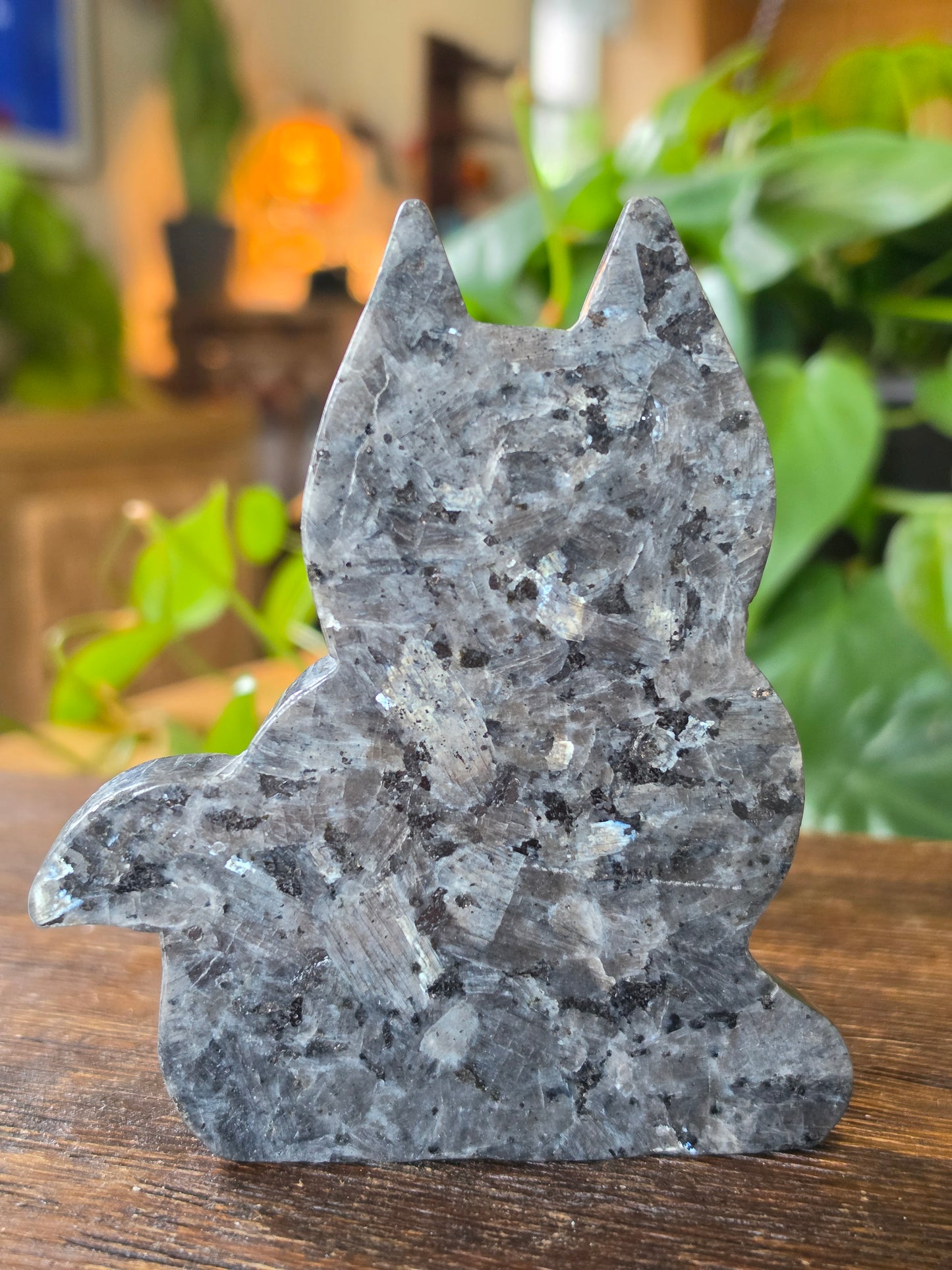 Larvikite Cat Silhouette Carving
