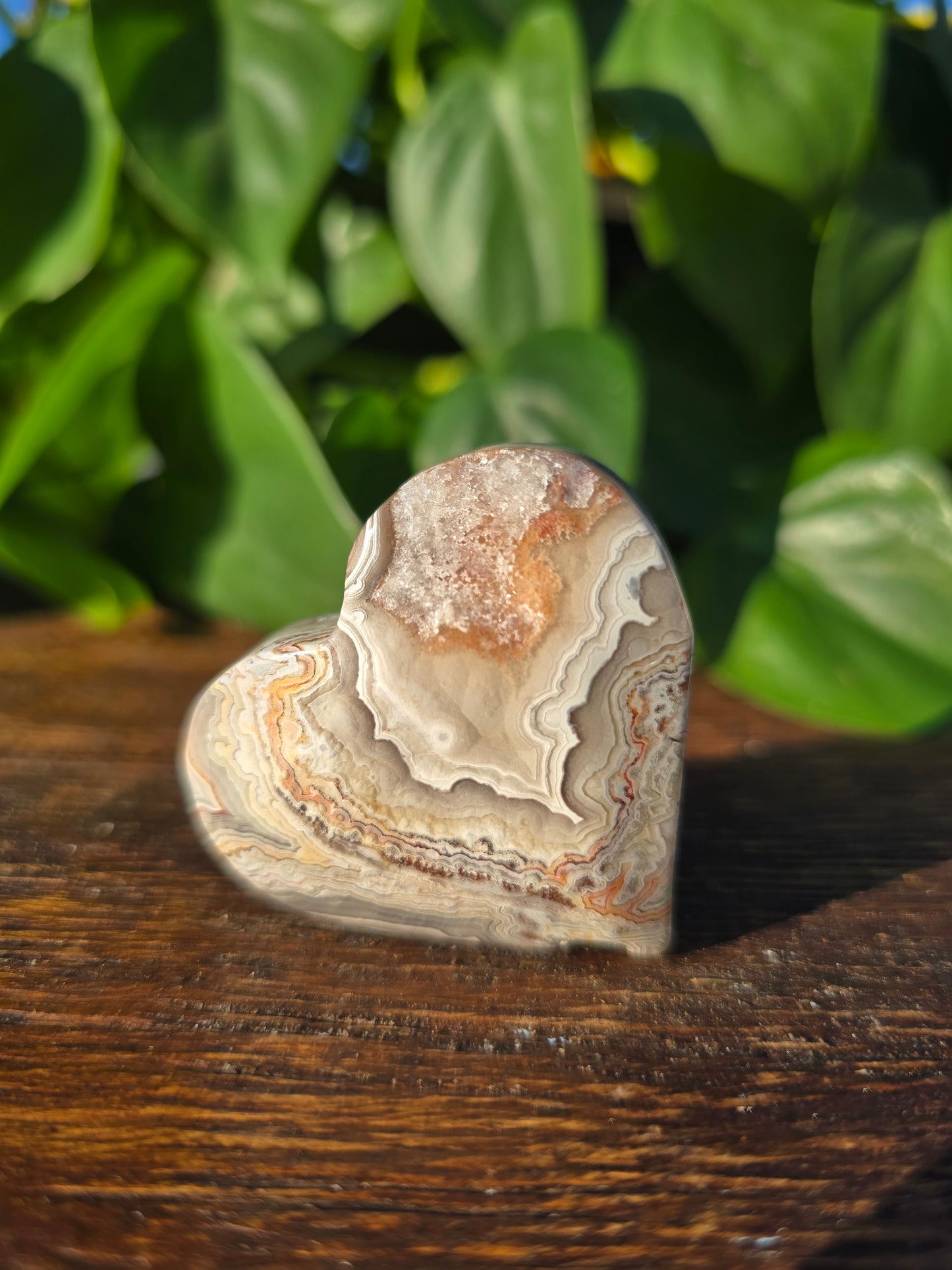 Mexican Crazy Lace Agate Crystal Heart Carving "D"
