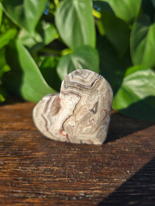 Mexican Crazy Lace Agate Crystal Heart Carving "C"