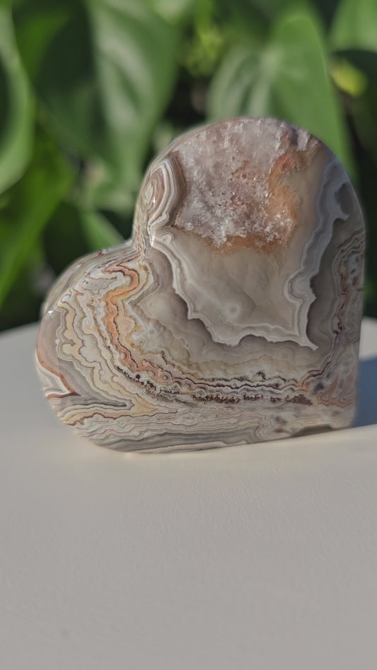 Mexican Crazy Lace Agate Crystal Heart Carving "D"