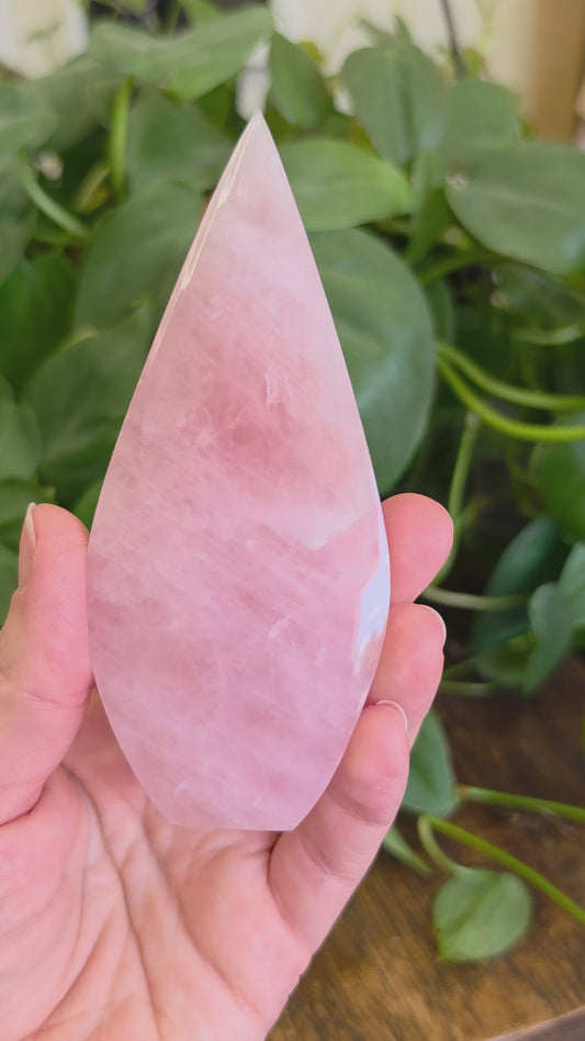 Rose Quartz Flipper Carving "A"