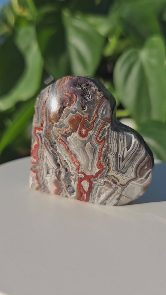 Mexican Crazy Lace Agate Crystal Heart Carving "E"