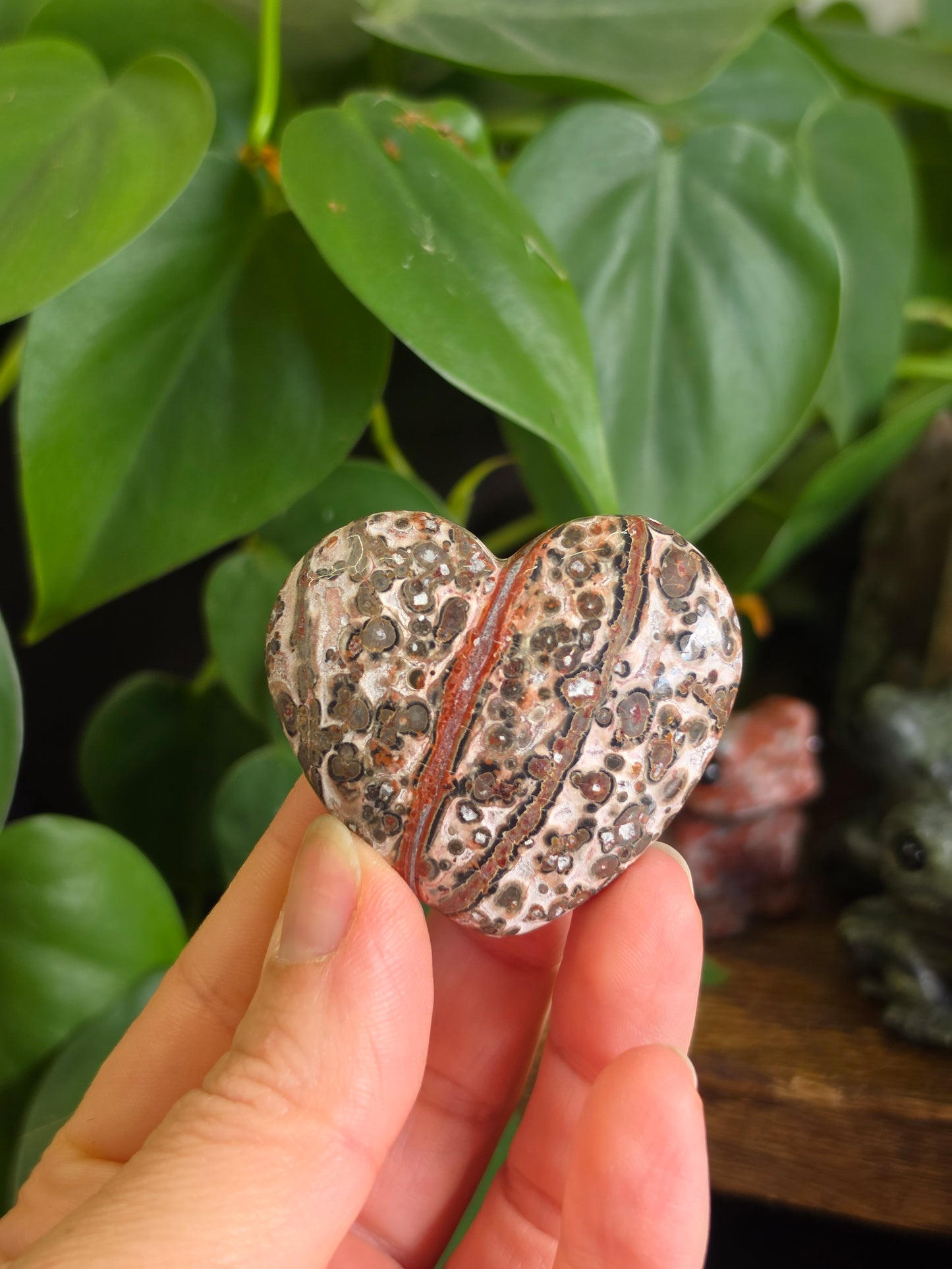 Leopard Skin Jasper Crystal Heart Carving "C"