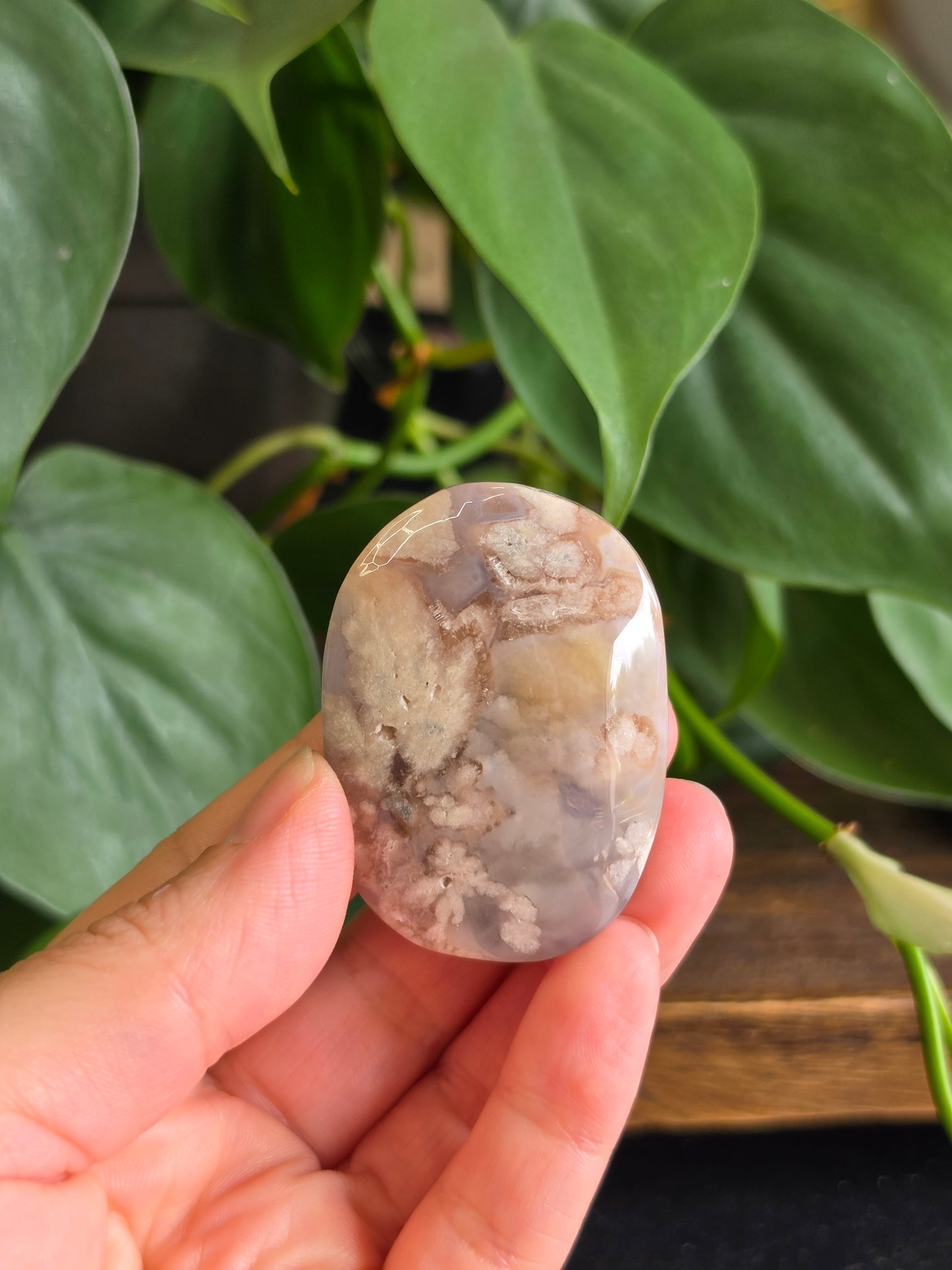 Flower Agate Crystal Palm Stone "A"