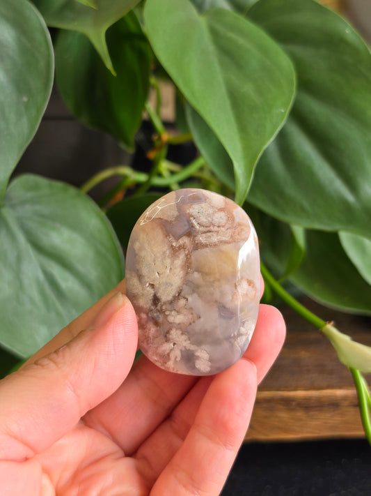 Flower Agate Crystal Palm Stone "A"
