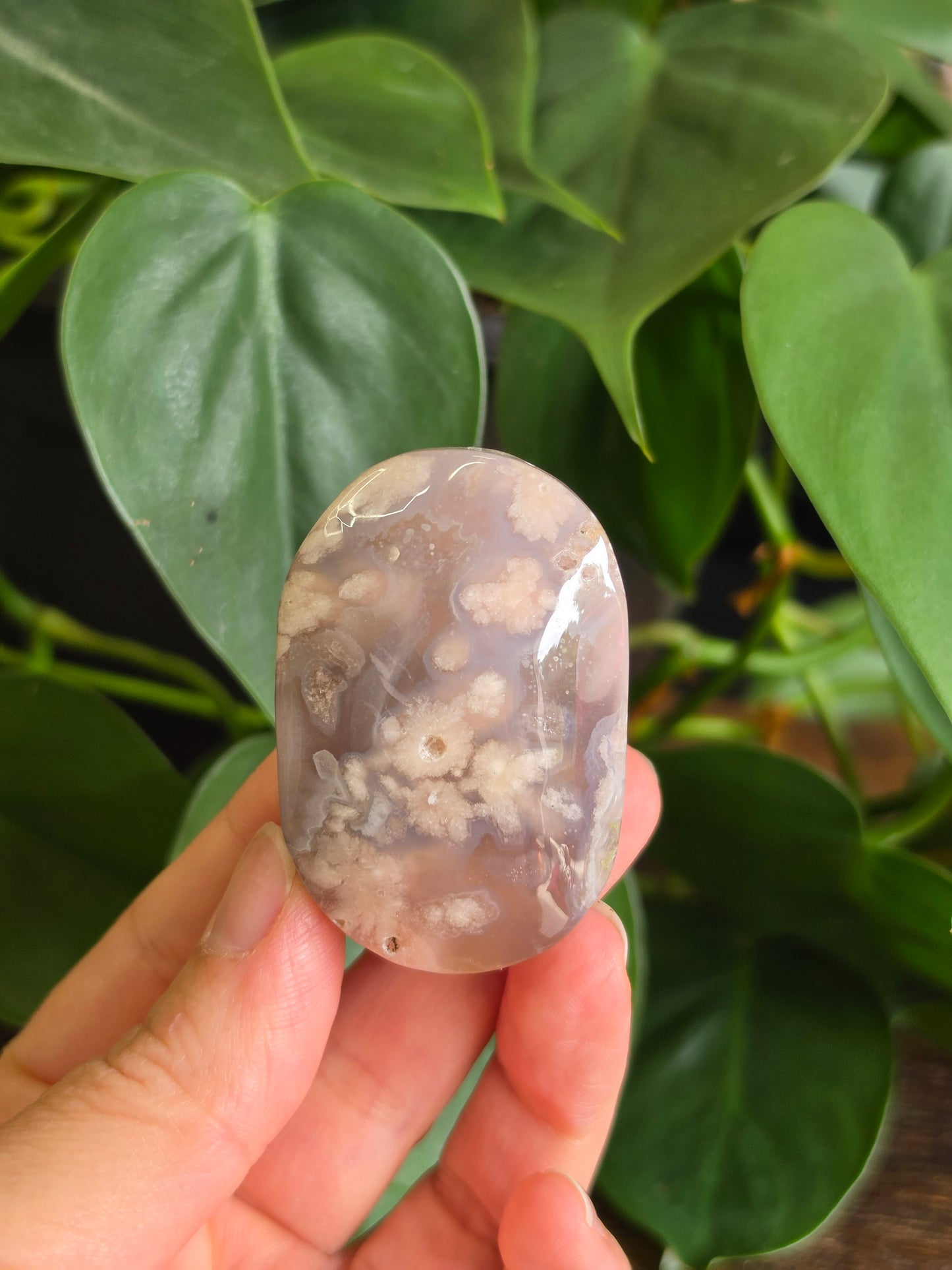 Flower Agate Crystal Palm Stone "A"