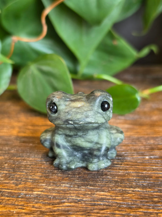 Serpentine Crystal Frog Carving (One Piece)