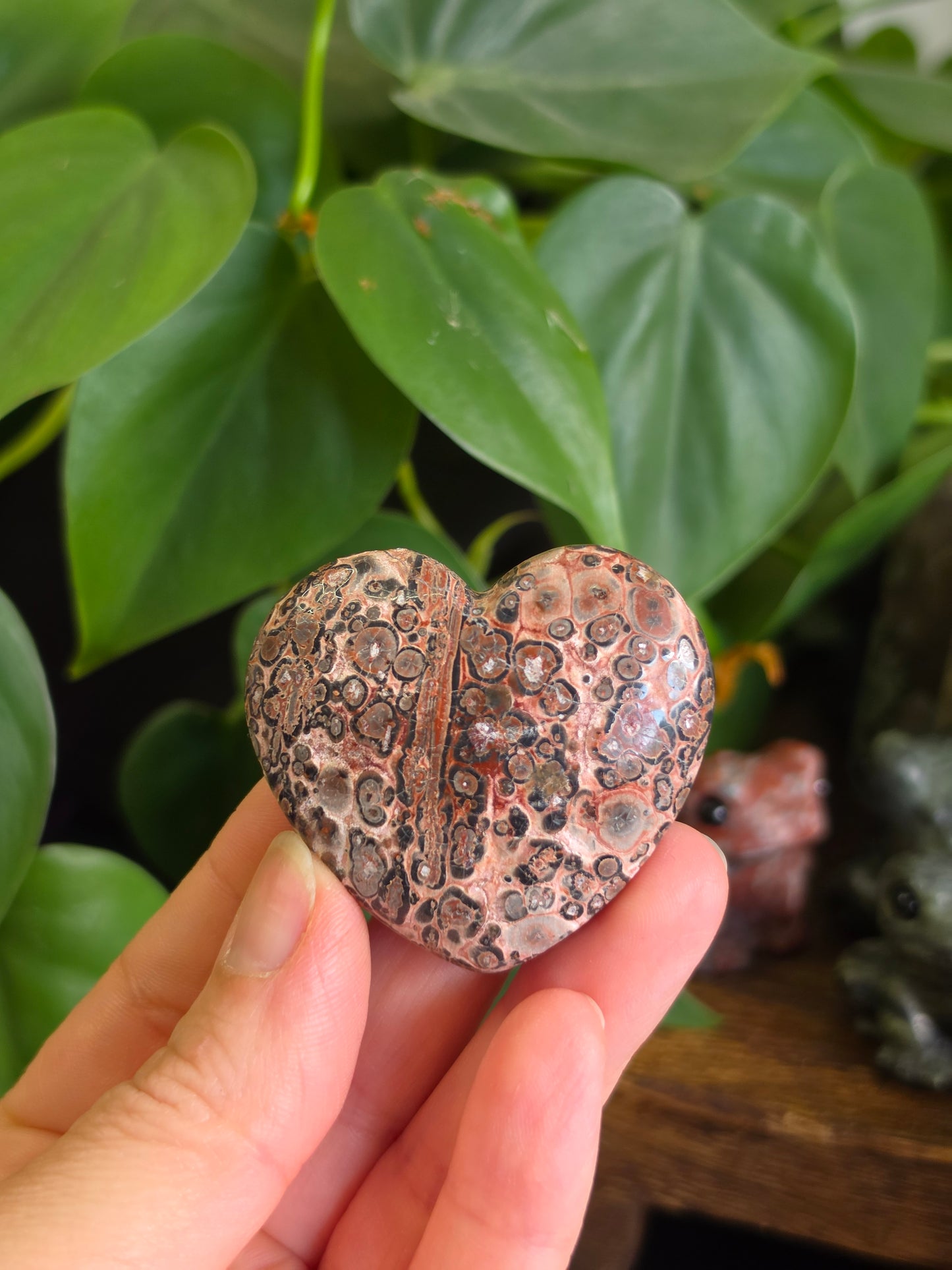 Leopard Skin Jasper Crystal Heart Carving "E"