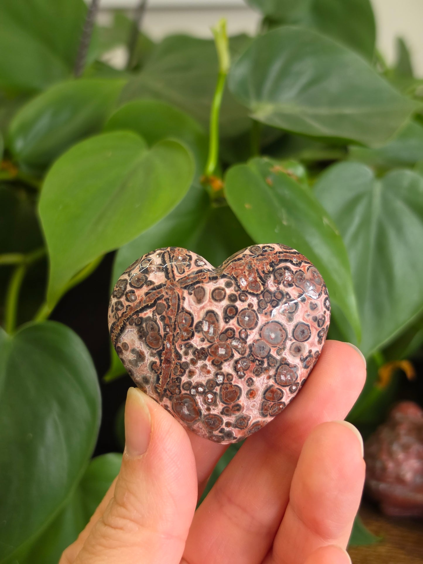 Leopard Skin Jasper Crystal Heart Carving "A"
