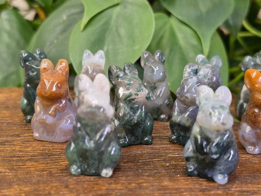 Moss Agate Crystal Bunny Carving