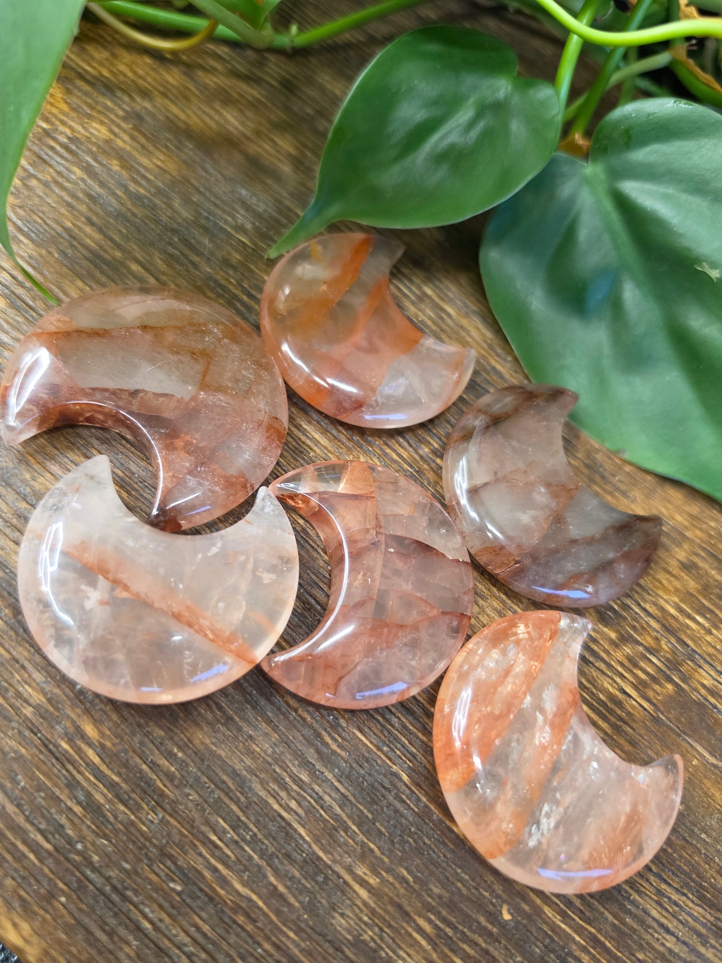 Fire Quartz Crystal Moon Carving (One Piece)