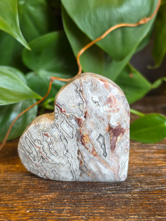 Mexican Crazy Lace Agate Crystal Heart Carving "C"