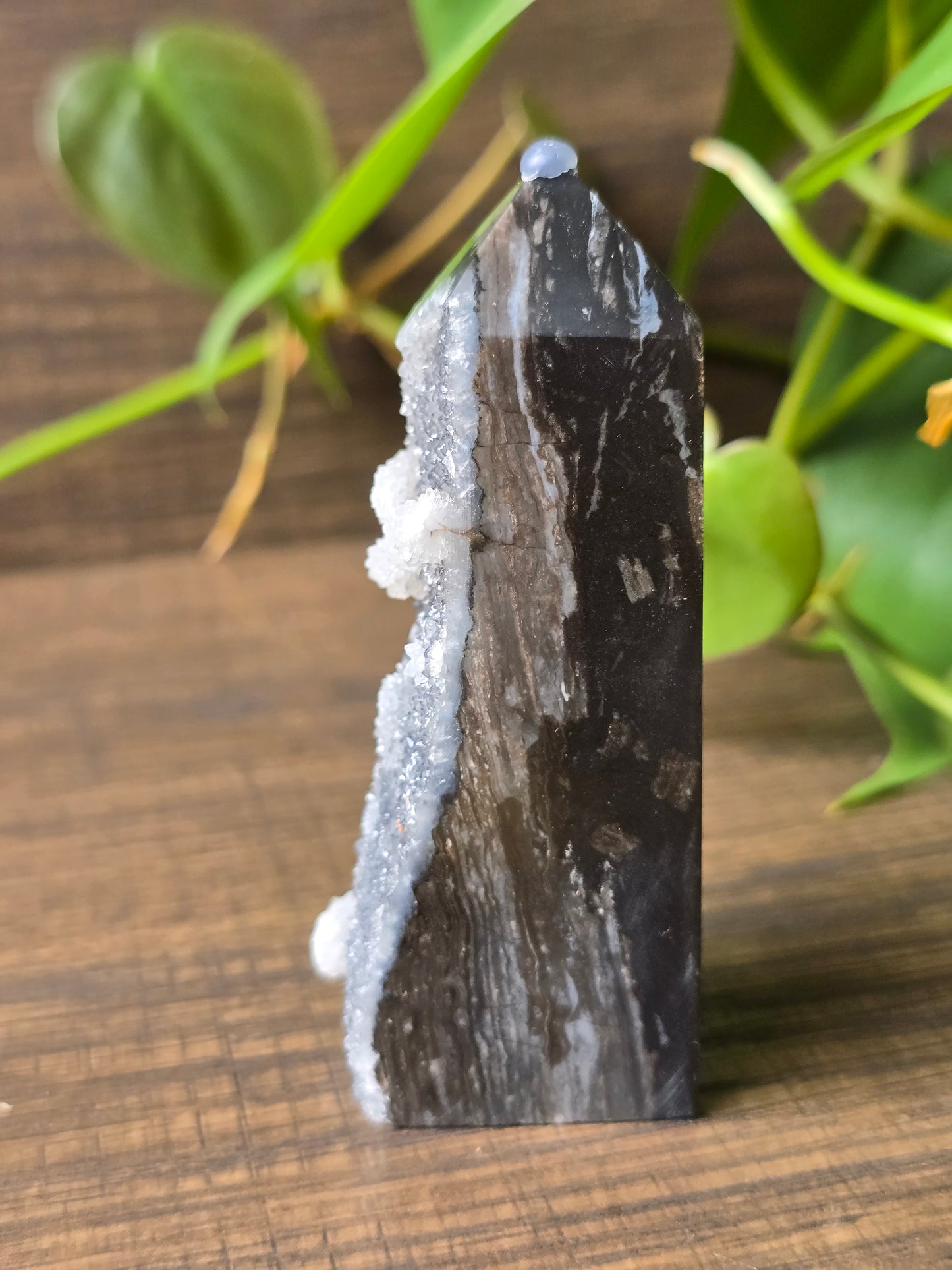 Banded Chalcedony with Druzy Quartz Tower