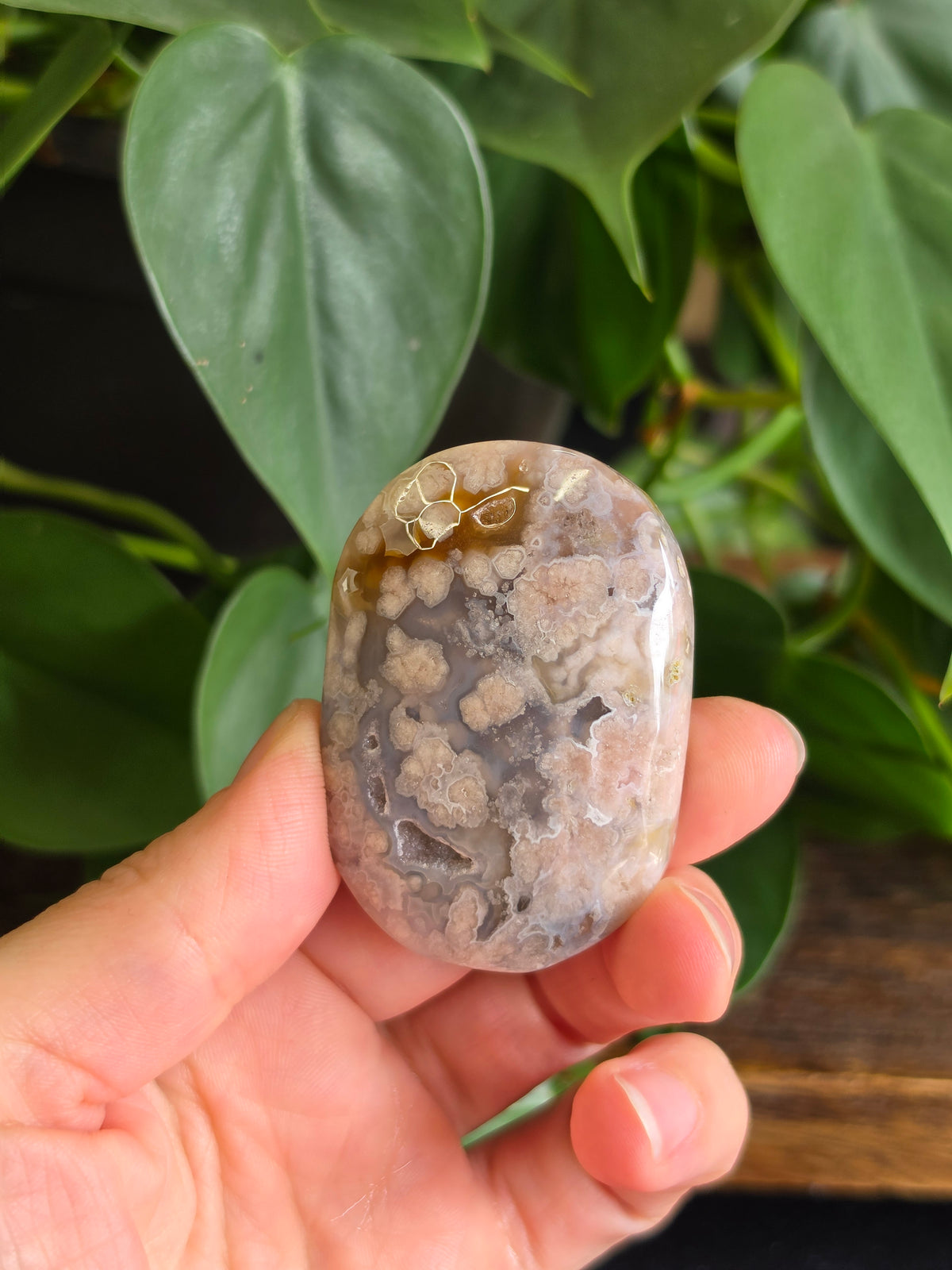 Flower Agate Crystal Palm Stone "E"