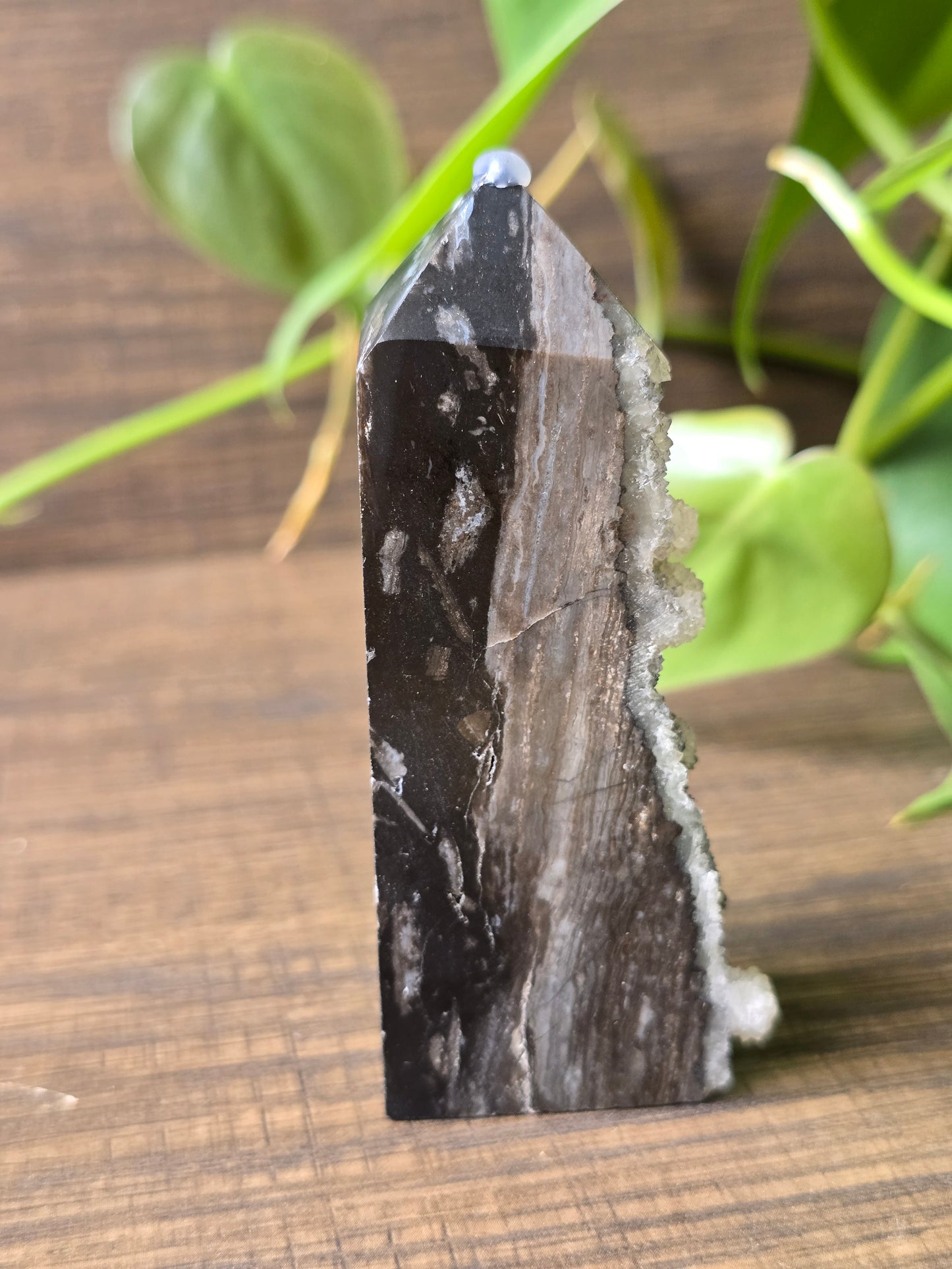 Banded Chalcedony with Druzy Quartz Tower