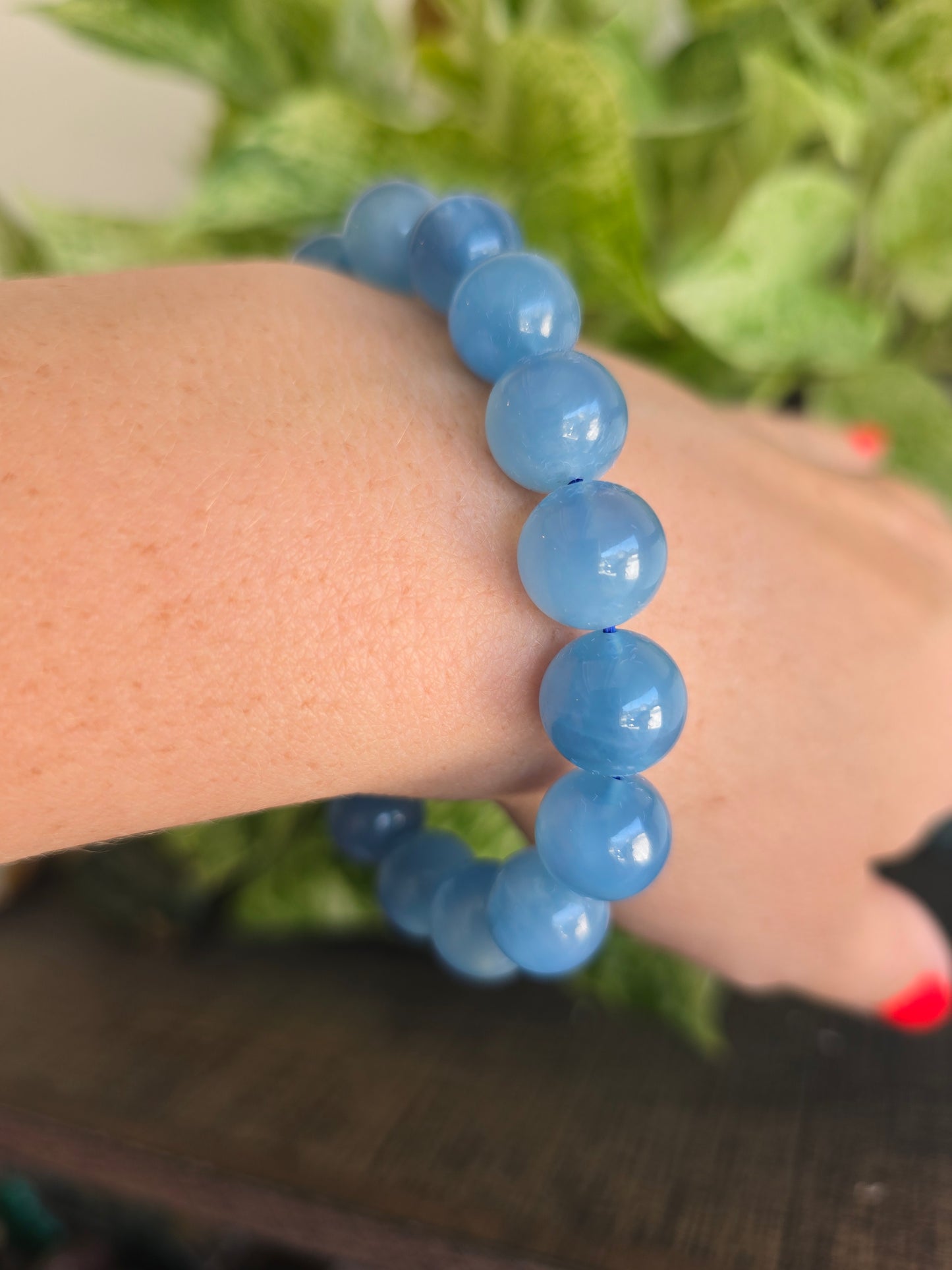 High Quality Aquamarine Chunky Stretch Bracelet