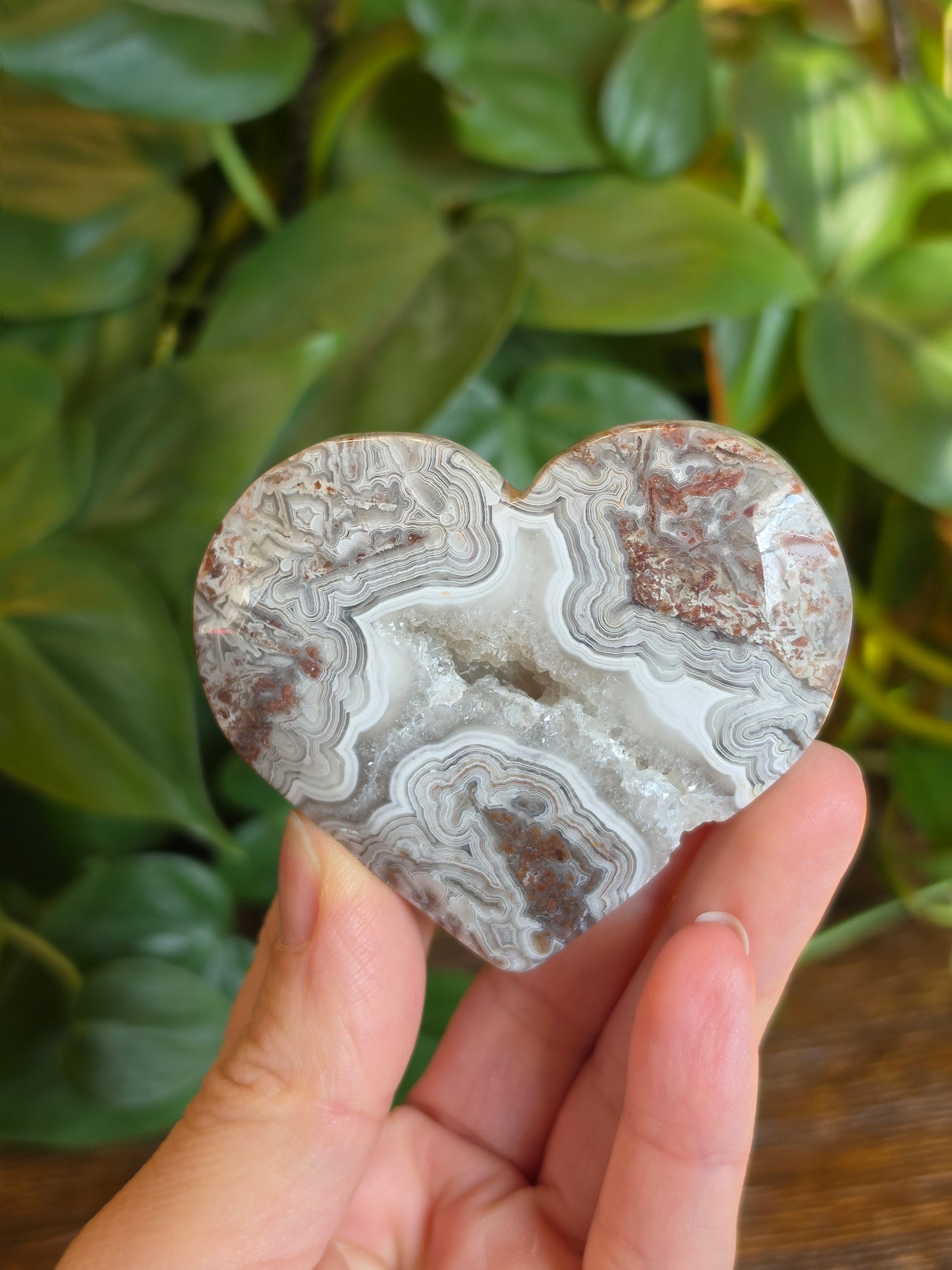 Mexican Crazy Lace Agate Crystal Heart Carving "A"