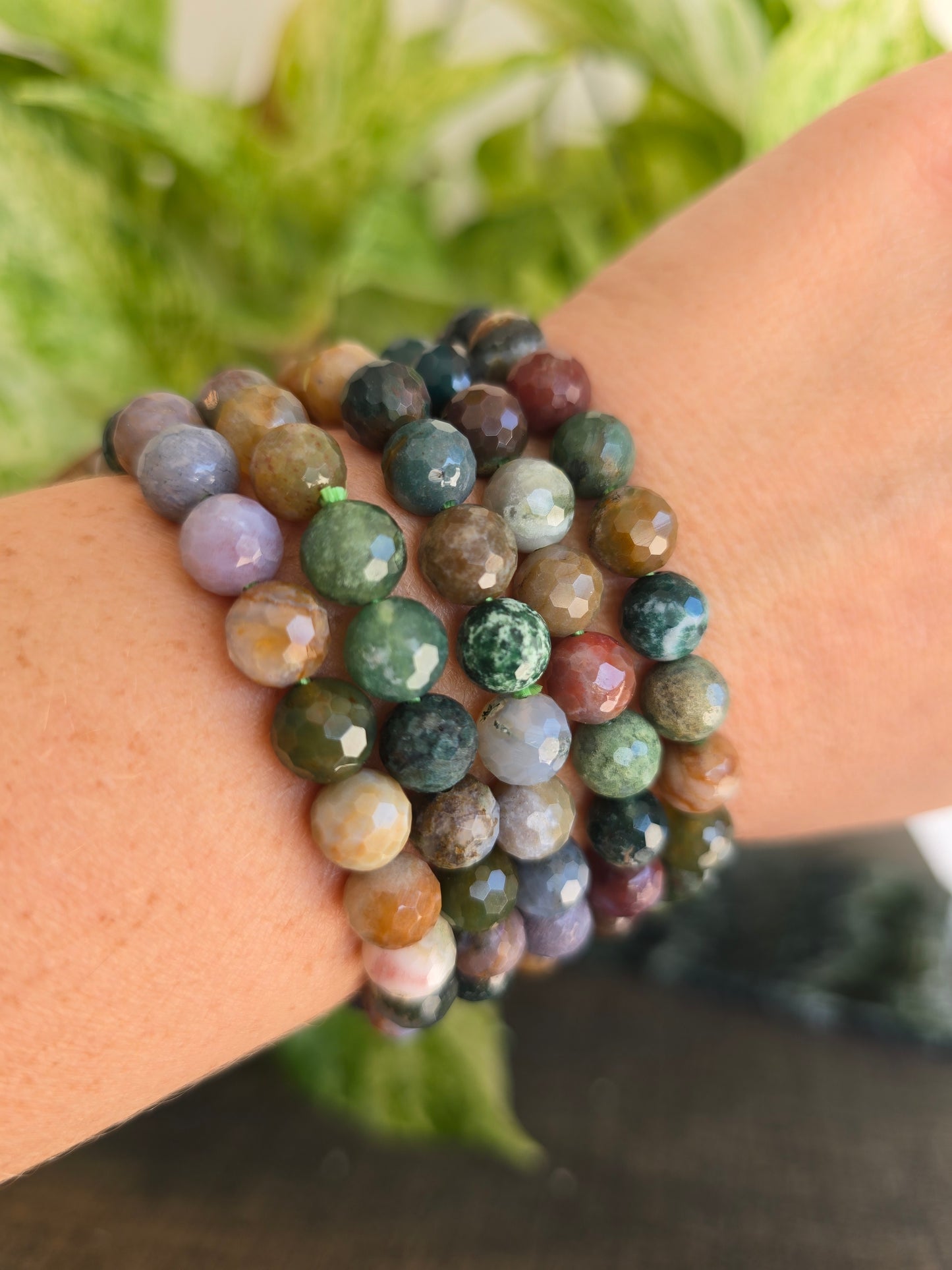 Colorful Moss Agate Faceted Stretch Bracelet