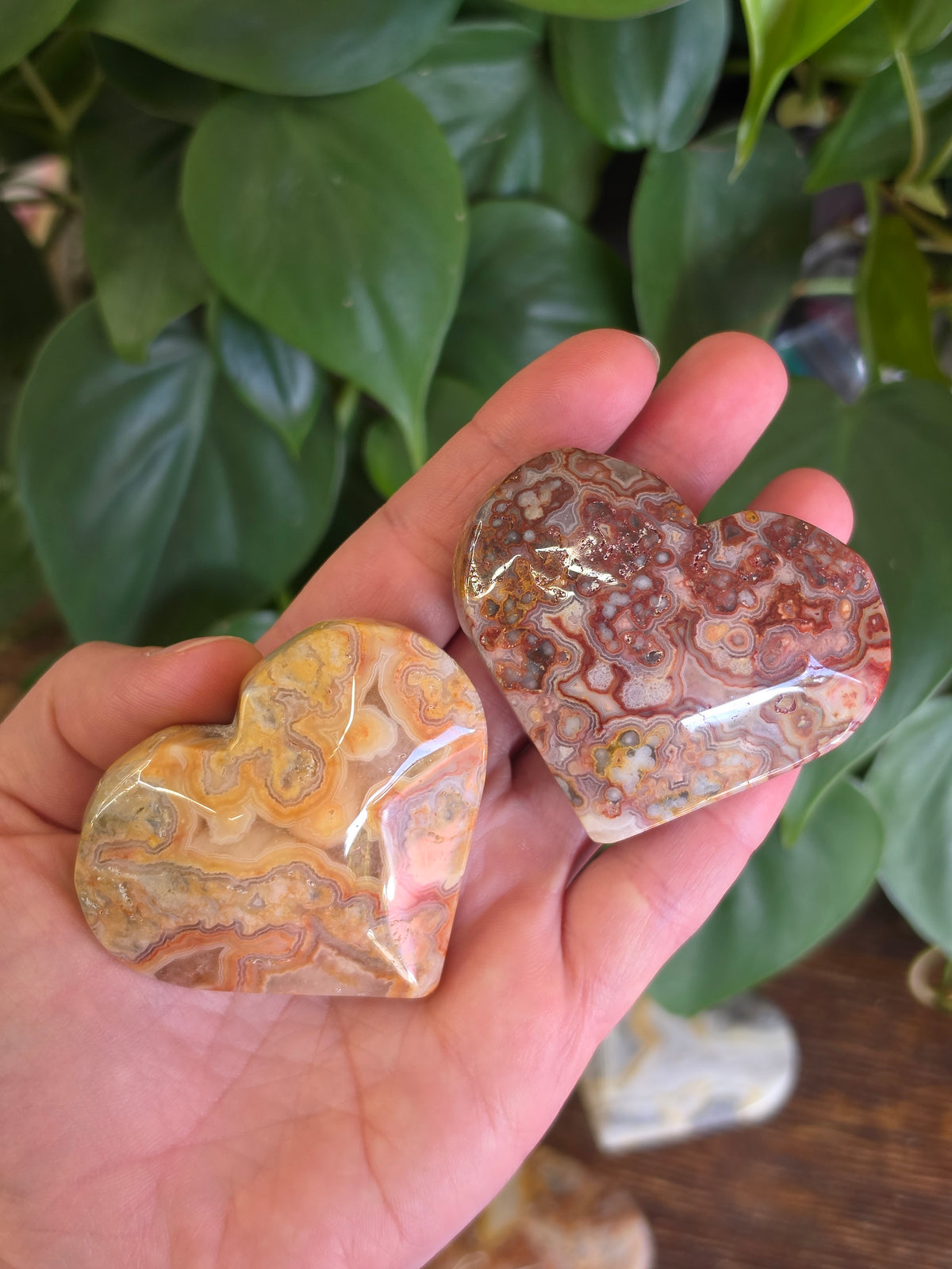 Mexican Crazy Lace Agate Crystal Heart Carving