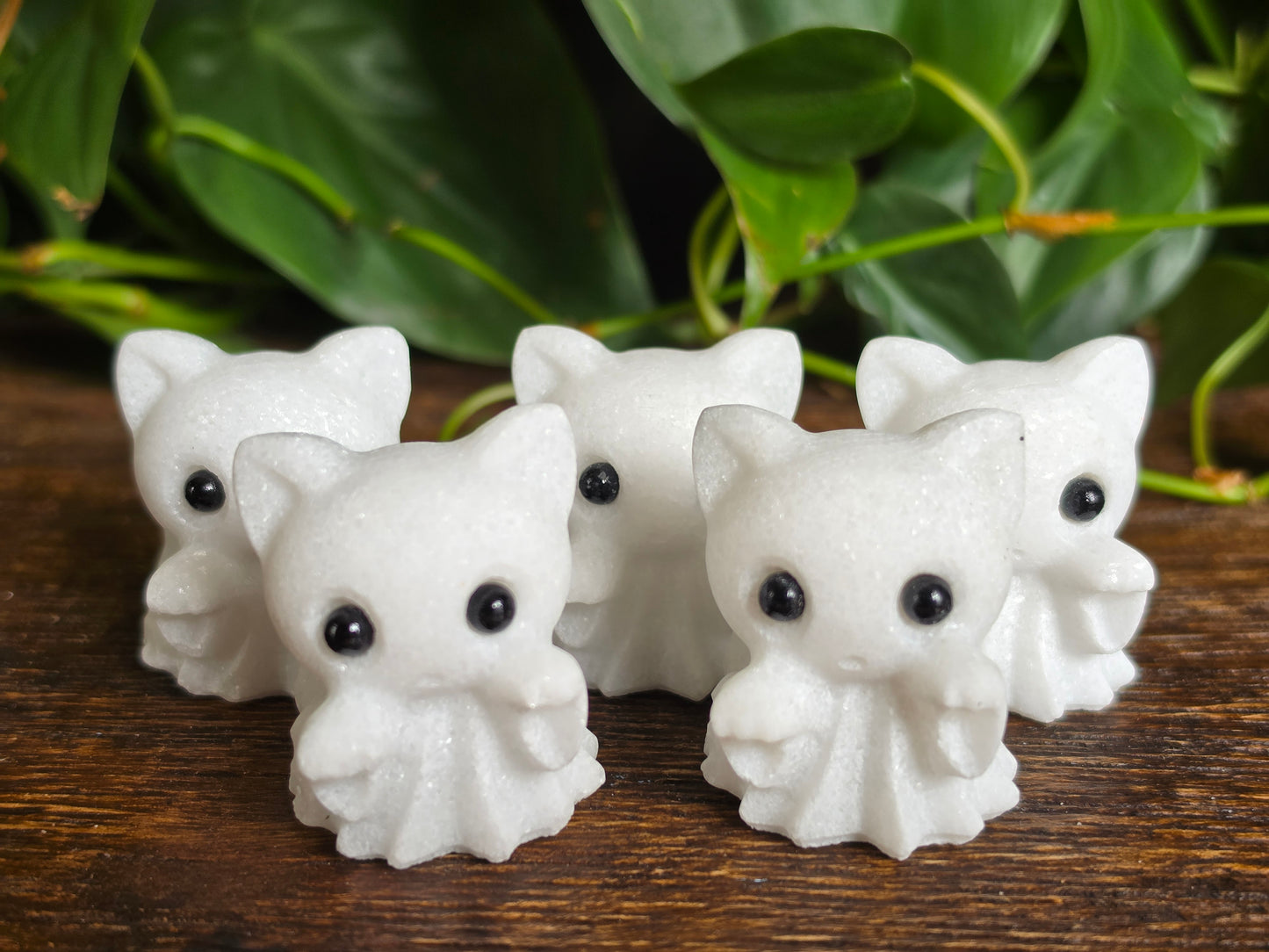 Calcite Marble Crystal Cat Ghost Halloween Carving (One Piece)