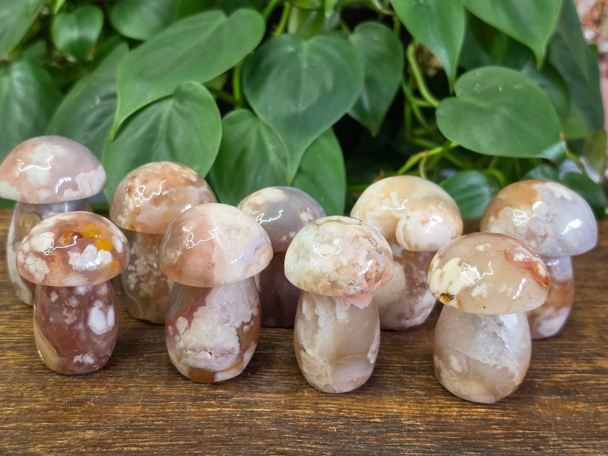 Flower Agate Mushroom Carving
