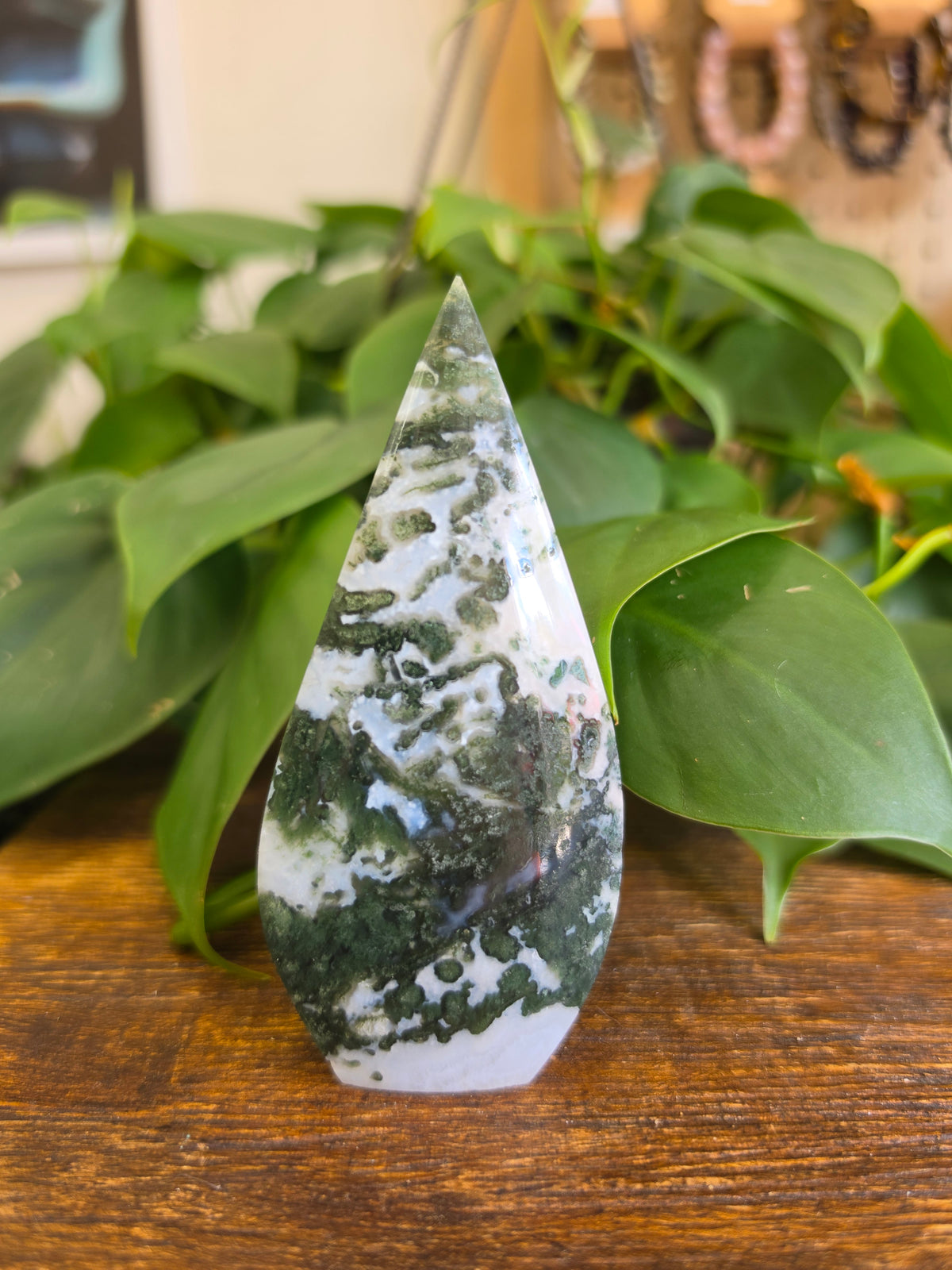 Moss Agate Crystal Flipper Carving (CROOKED)