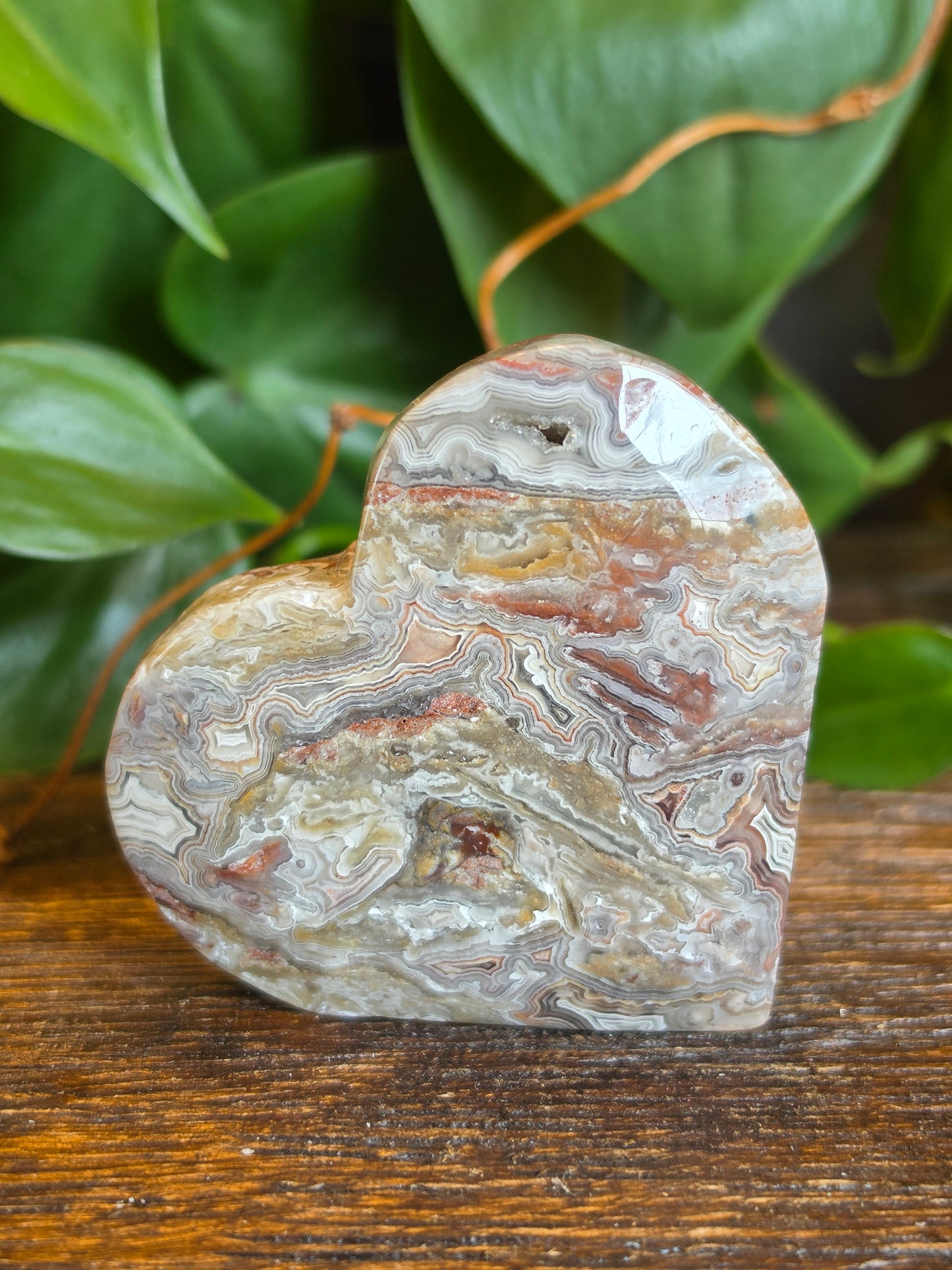 Mexican Crazy Lace Agate Crystal Heart Carving "D"
