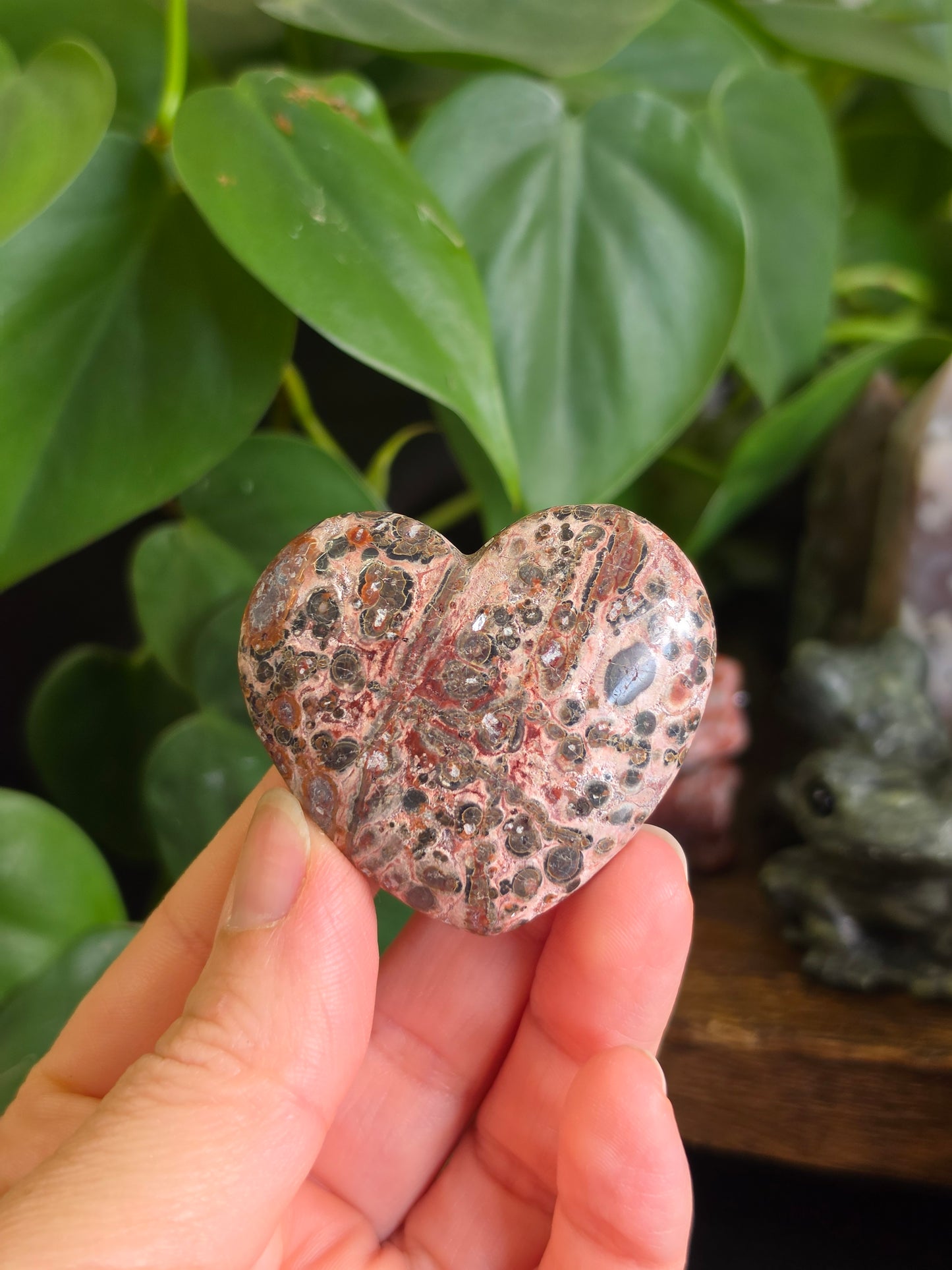 Leopard Skin Jasper Crystal Heart Carving "D"