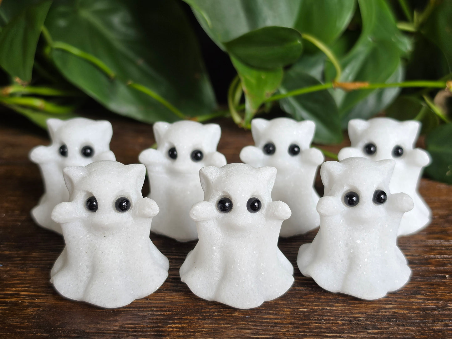 Calcite Marble Crystal Cat Ghost Halloween Carving (One Piece)