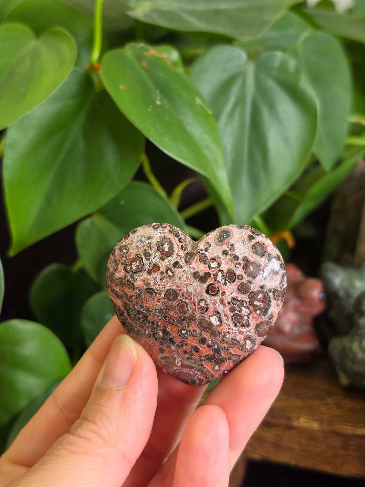 Leopard Skin Jasper Crystal Heart Carving "B"