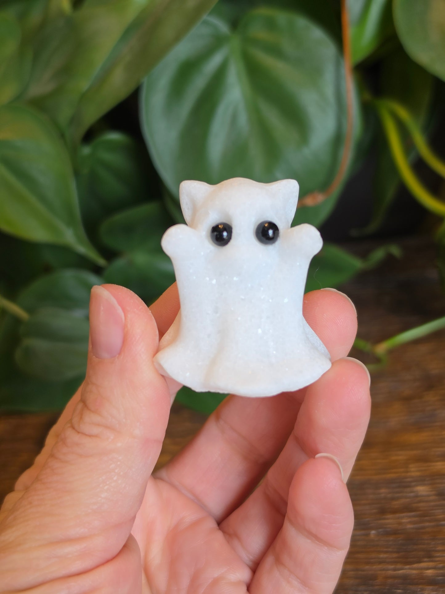 Calcite Marble Crystal Cat Ghost Halloween Carving (One Piece)