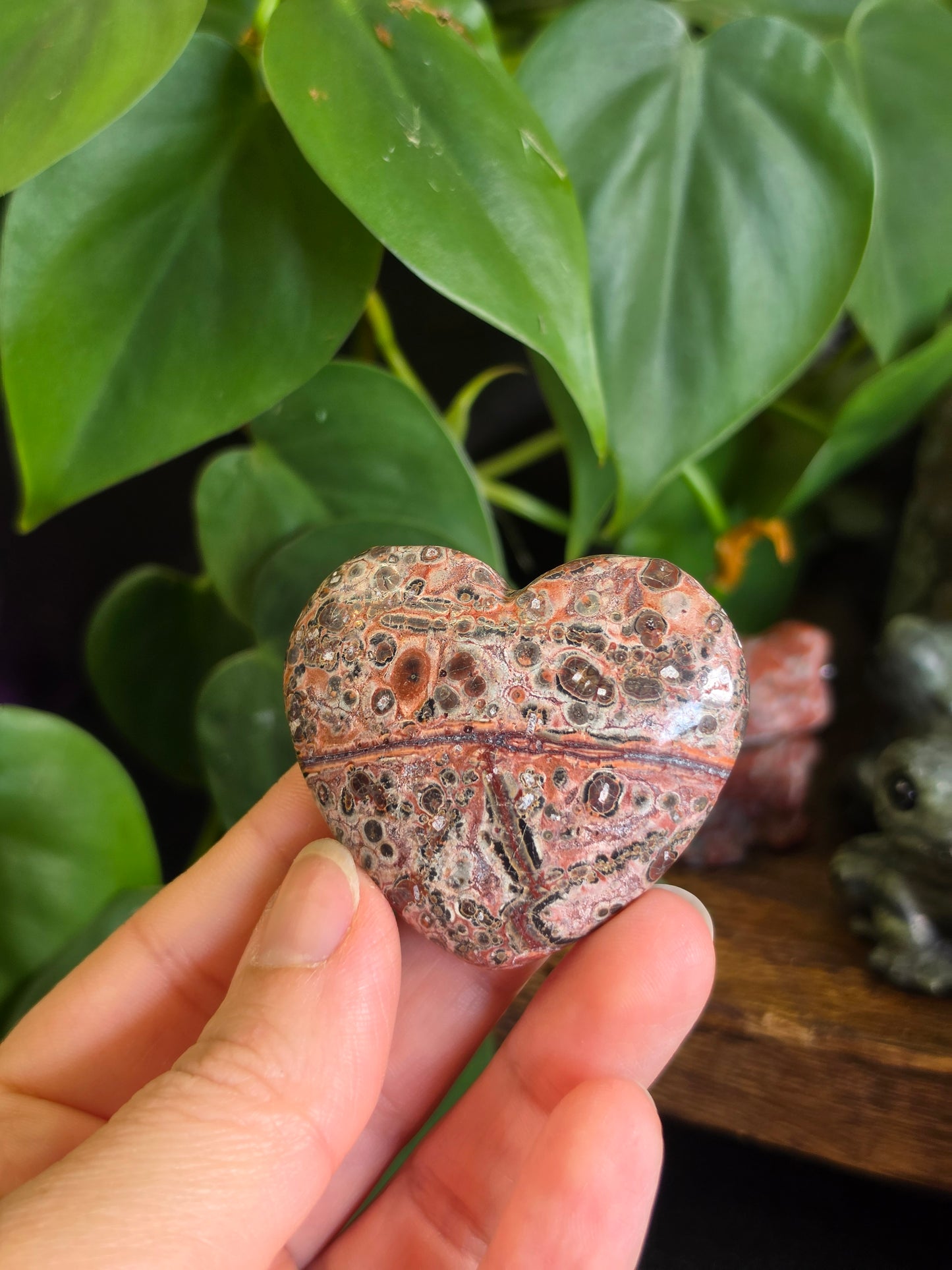 Leopard Skin Jasper Crystal Heart Carving "F"