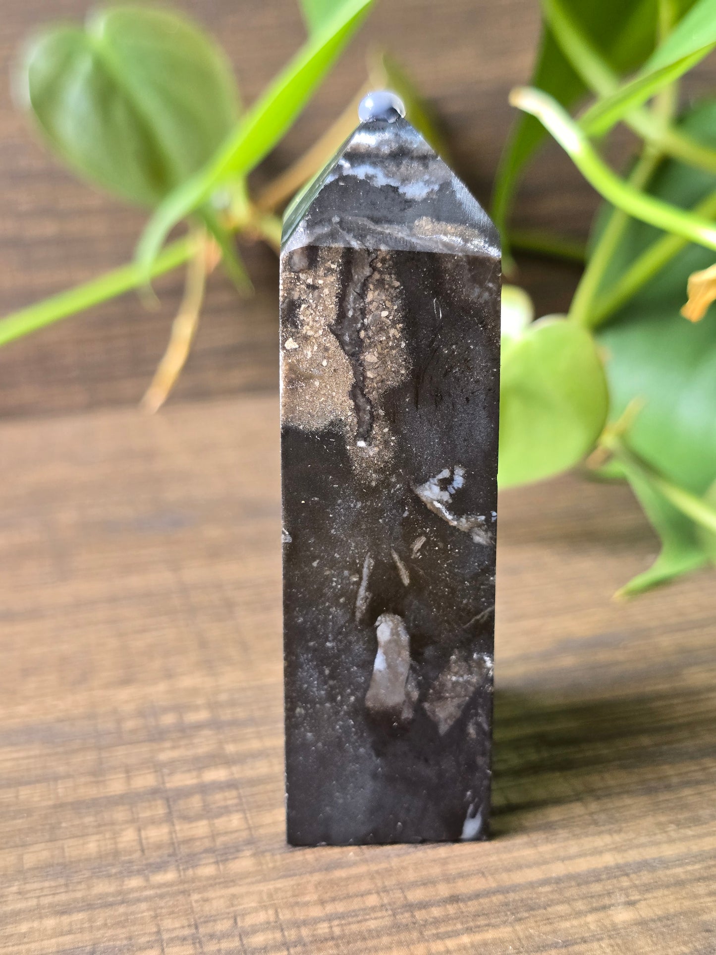 Banded Chalcedony with Druzy Quartz Tower