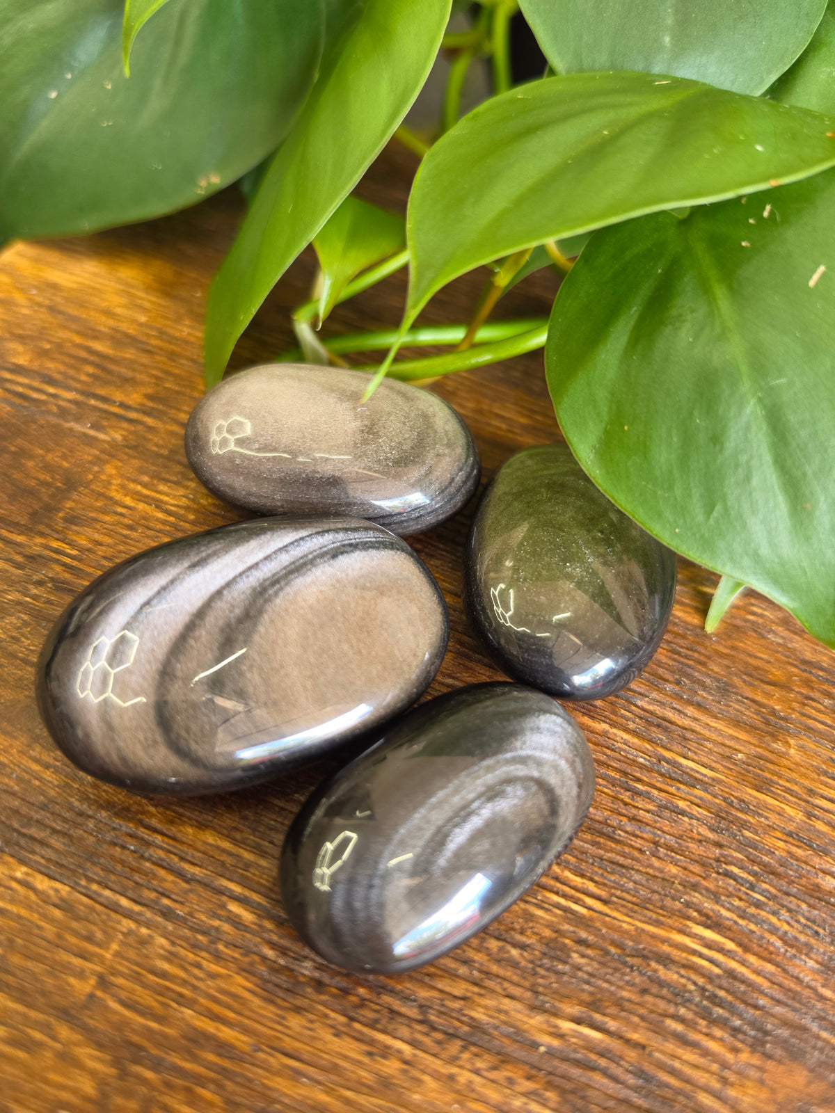 Silver Sheen Obsidian Crystal Palm Stone (One Piece)