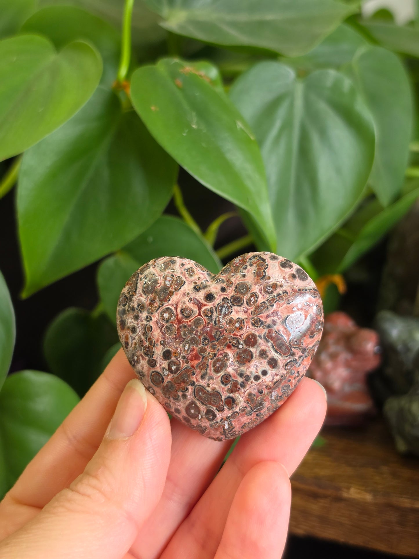 Leopard Skin Jasper Crystal Heart Carving "B"